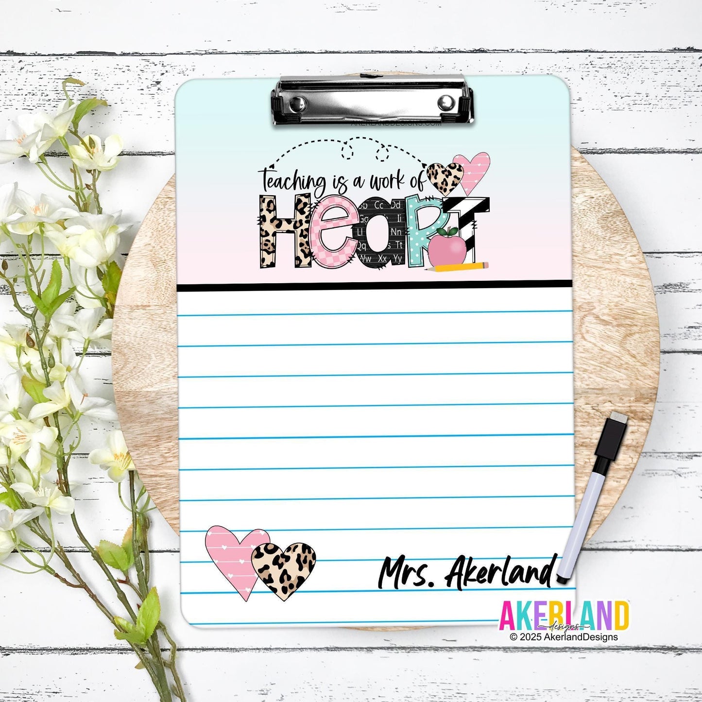 Teacher Double Sided Dry Erase Clipboard, Teacher Appreciation Gift, Mini 6x9in or 9x12.5in, Teacher Clipboard, Student Clipboard