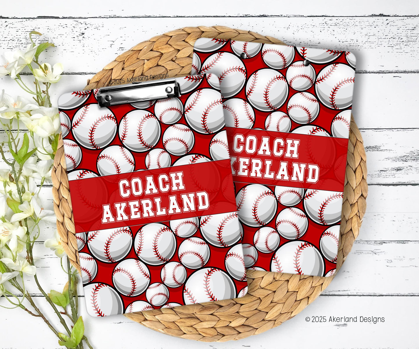 Red Baseball Clipboard - Clipboard is double sided and is personalized with a name, phrase, school logo or mascot! Hand Made in the USA!