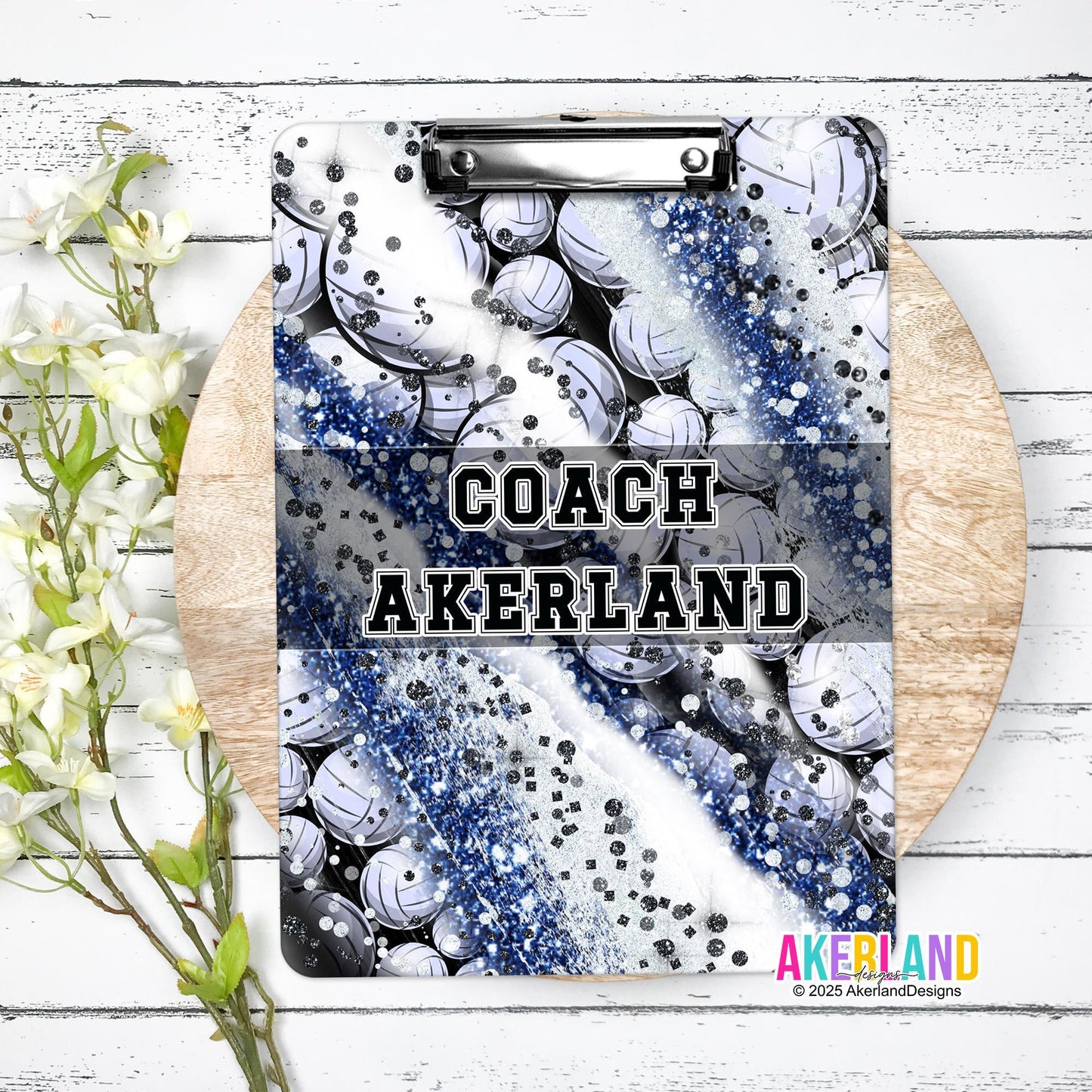 Volleyball Coach Clipboard Blue with Personalization Front and Back Gift for Coach - Double Sided