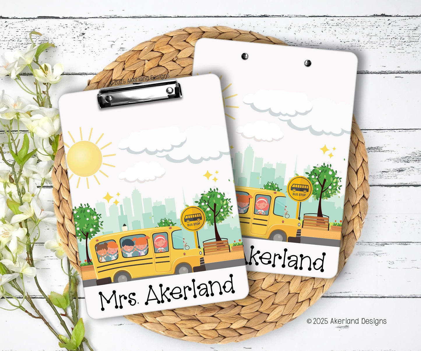 School Bus Clipboard with Personalization Front and Back - Gift for Teacher or School Bus Driver - Double Sided
