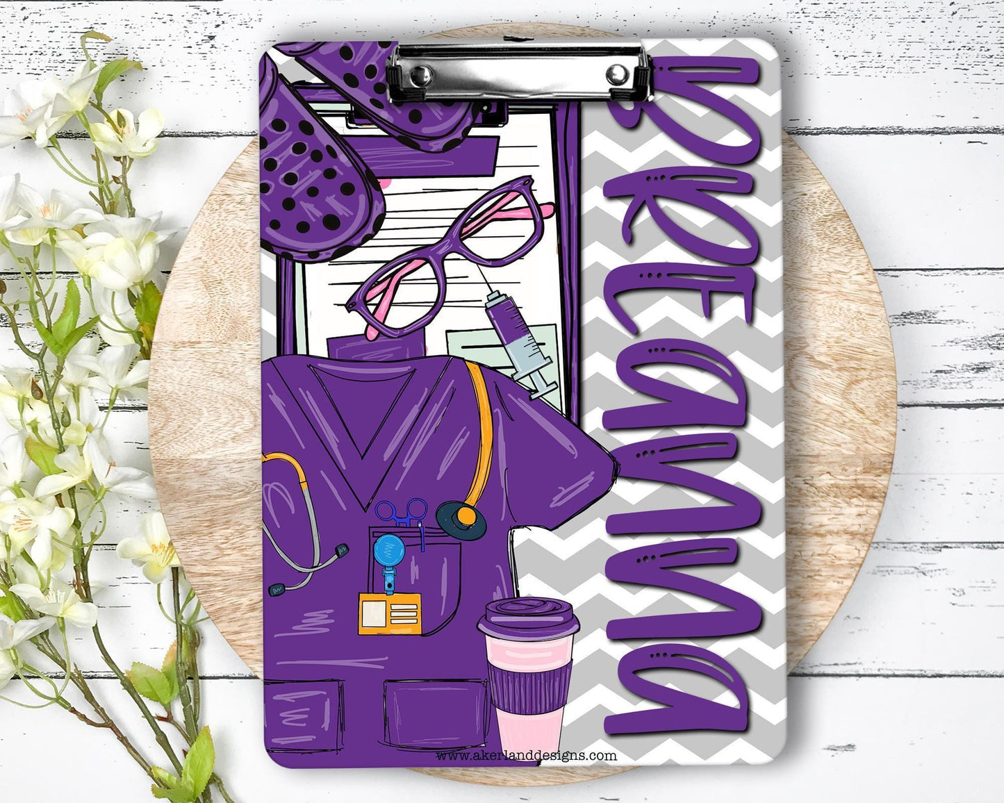 Nurse Clipboard with name front and back - Nurse Gift - Nurse Graduate Gift - Double Sided - Purple Scrubs
