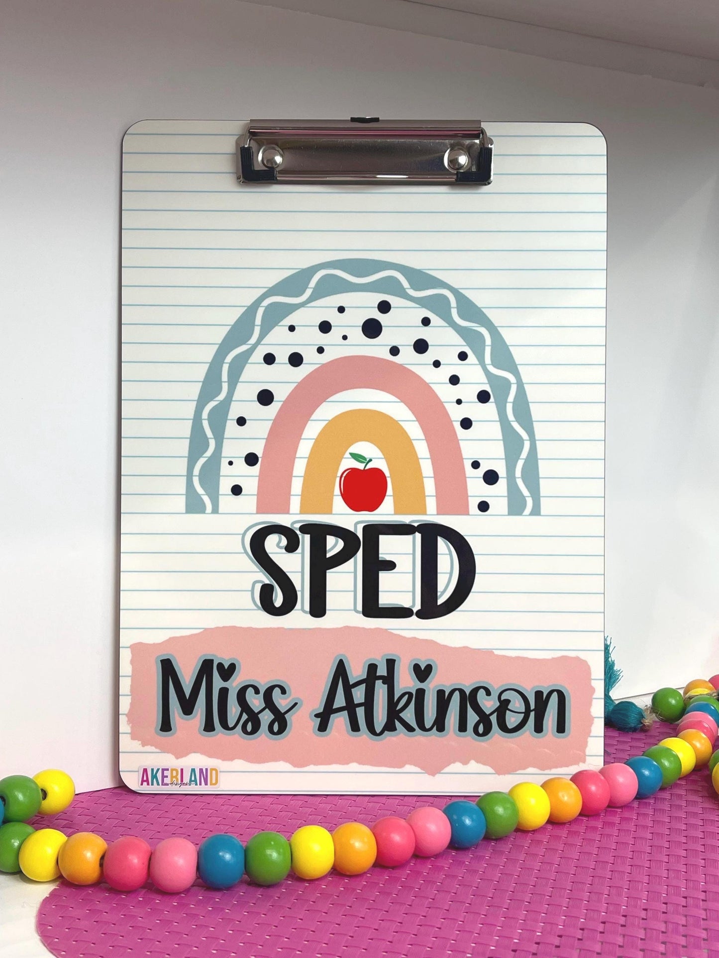 SPED Teacher Clipboard Personalized with a name Double Sided 9x12.5 in High Gloss Surface, Not a sticker