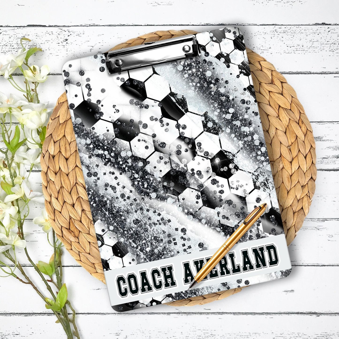 Black and Grey Soccer Coach Clipboard with Personalization Front and Back Gift for Soccer Coach - Double Sided