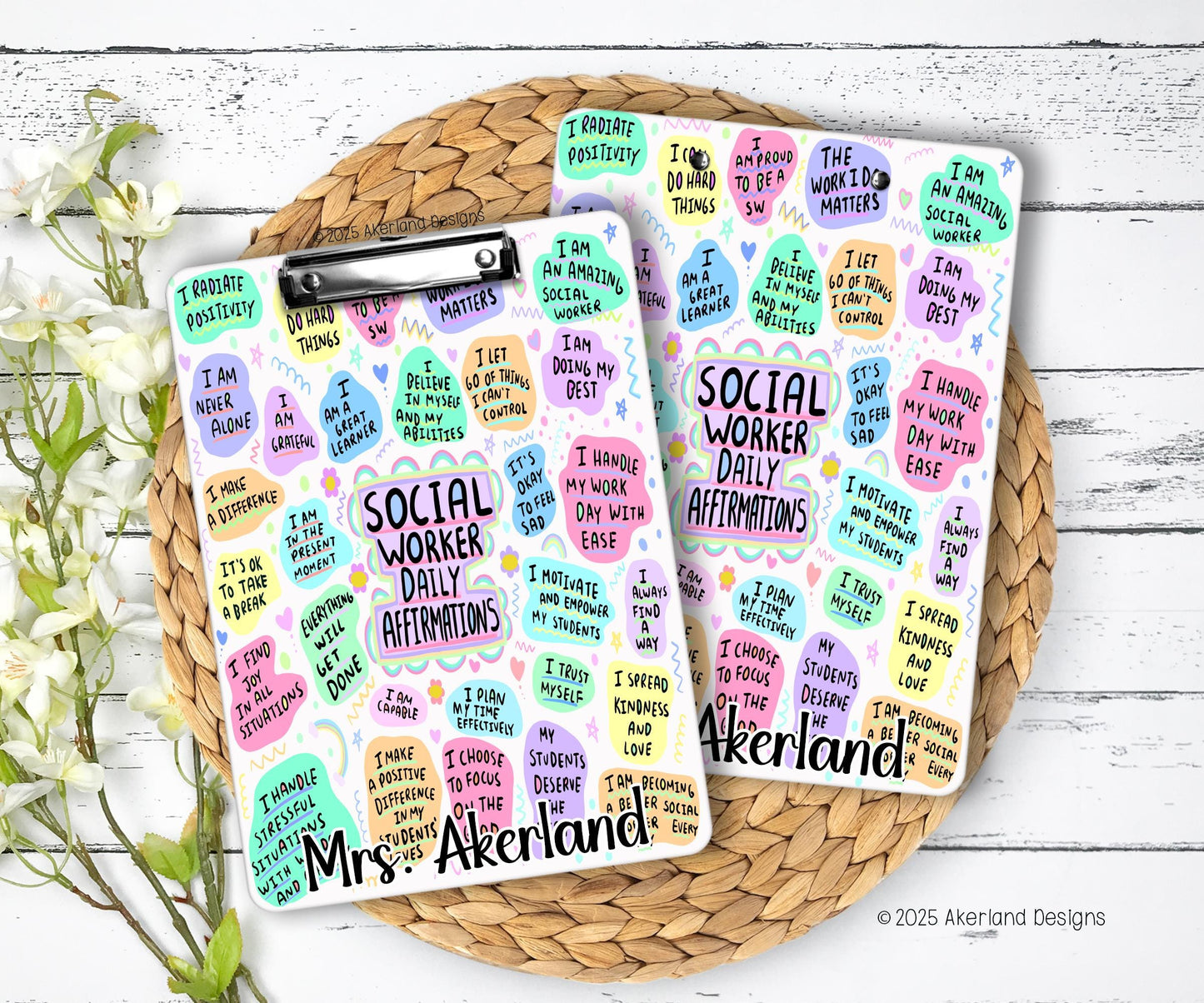 Social Worker Daily Affirmations Clipboard Personalized with name on front and back - Double Sided