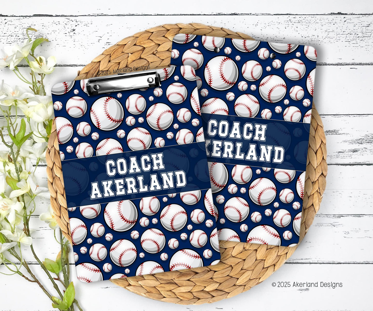 Blue Baseball Clipboard - Clipboard is double sided and is personalized with a name, phrase, school logo or mascot! Hand Made in the USA!