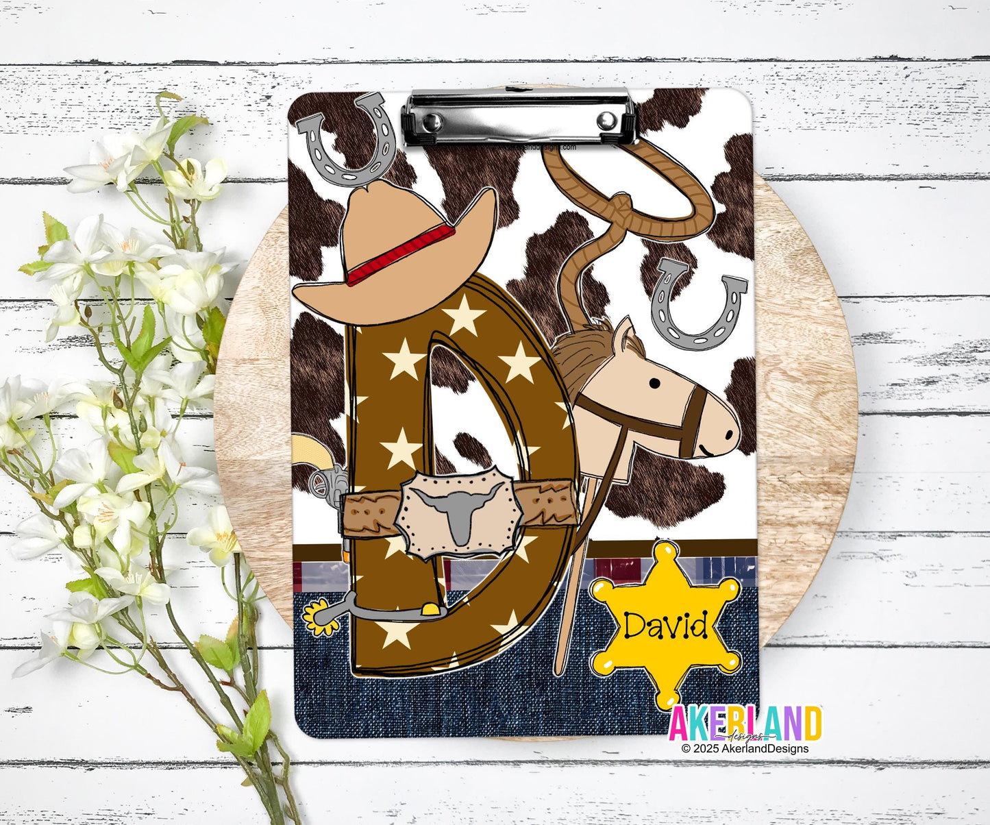 Custom Cowboy Clipboard with Personalization, 9 x12.5 inch, Design is printed on both sides, Not a sticker
