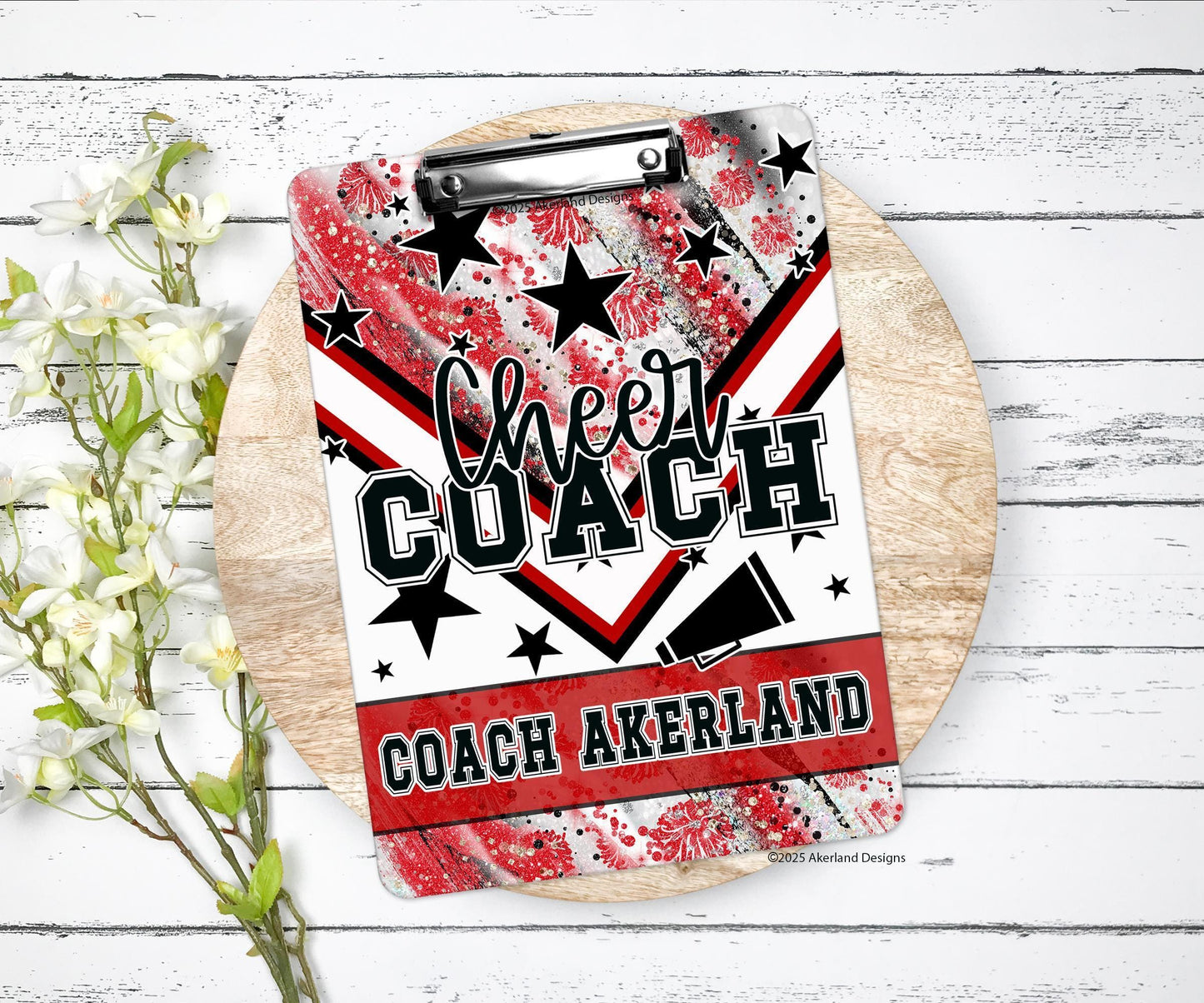 Red Cheer Clipboard with Personalization Front and Back Gift for Coach Cheerleader Design on BOTH sides of the clipboard 9x12.5 inches