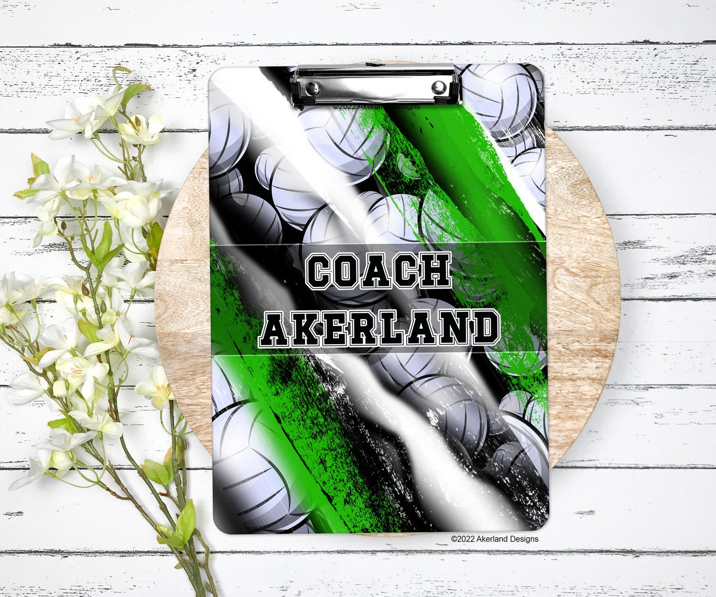 Green Volleyball Coach Clipboard with Personalization Front and Back Gift for Coach - Double Sided