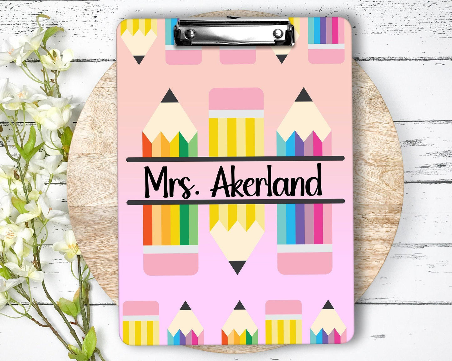 Teacher Clipboard with Personalization Front and Back Gift for Teachers - Double Sided Color Pencil Monogram