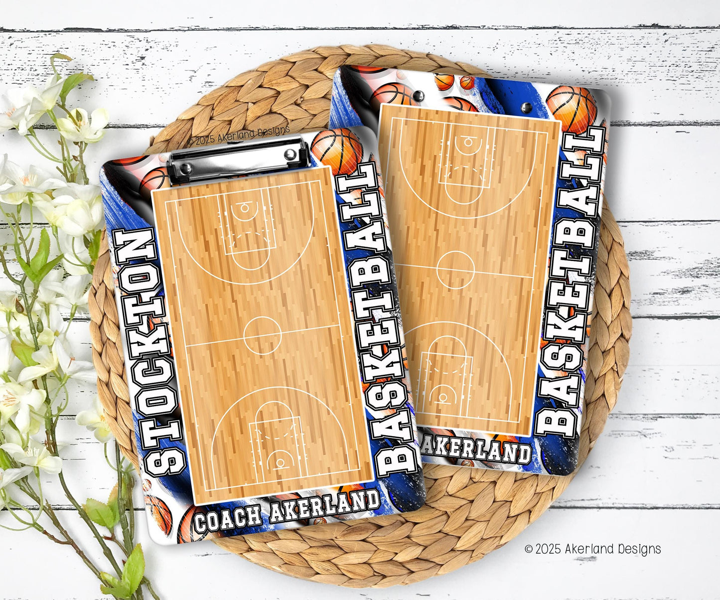 Blue Basketball Coach Clipboard Personalize with a name, School Mascot Coach Appreciation Gift Dry Erase Surface Double Sided 9x12.5 inches