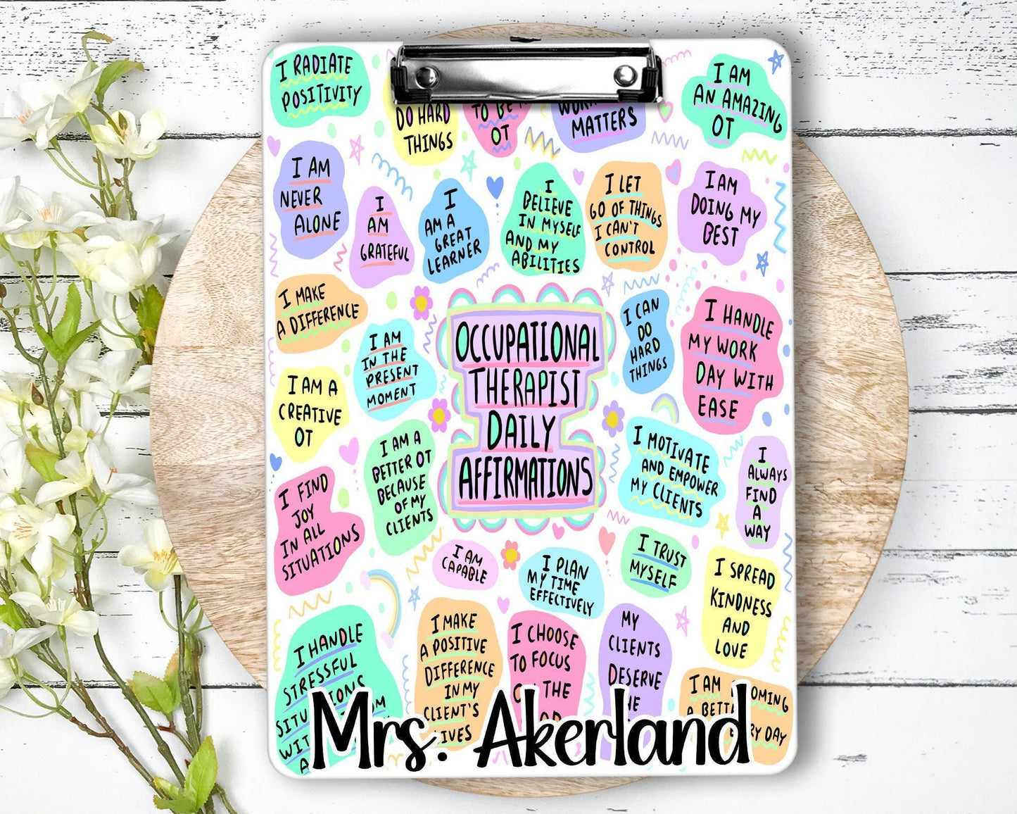 Occupational Therapist Daily Affirmation Clipboard with Personalization Front and Back - Double Sided
