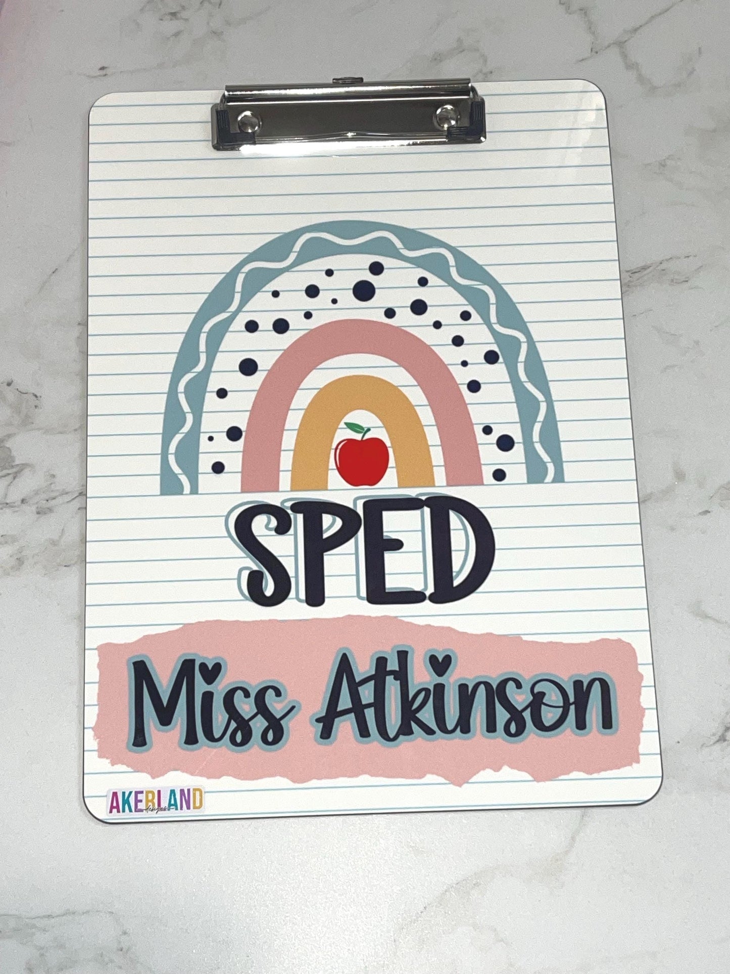 SPED Teacher Clipboard Personalized with a name Double Sided 9x12.5 in High Gloss Surface, Not a sticker