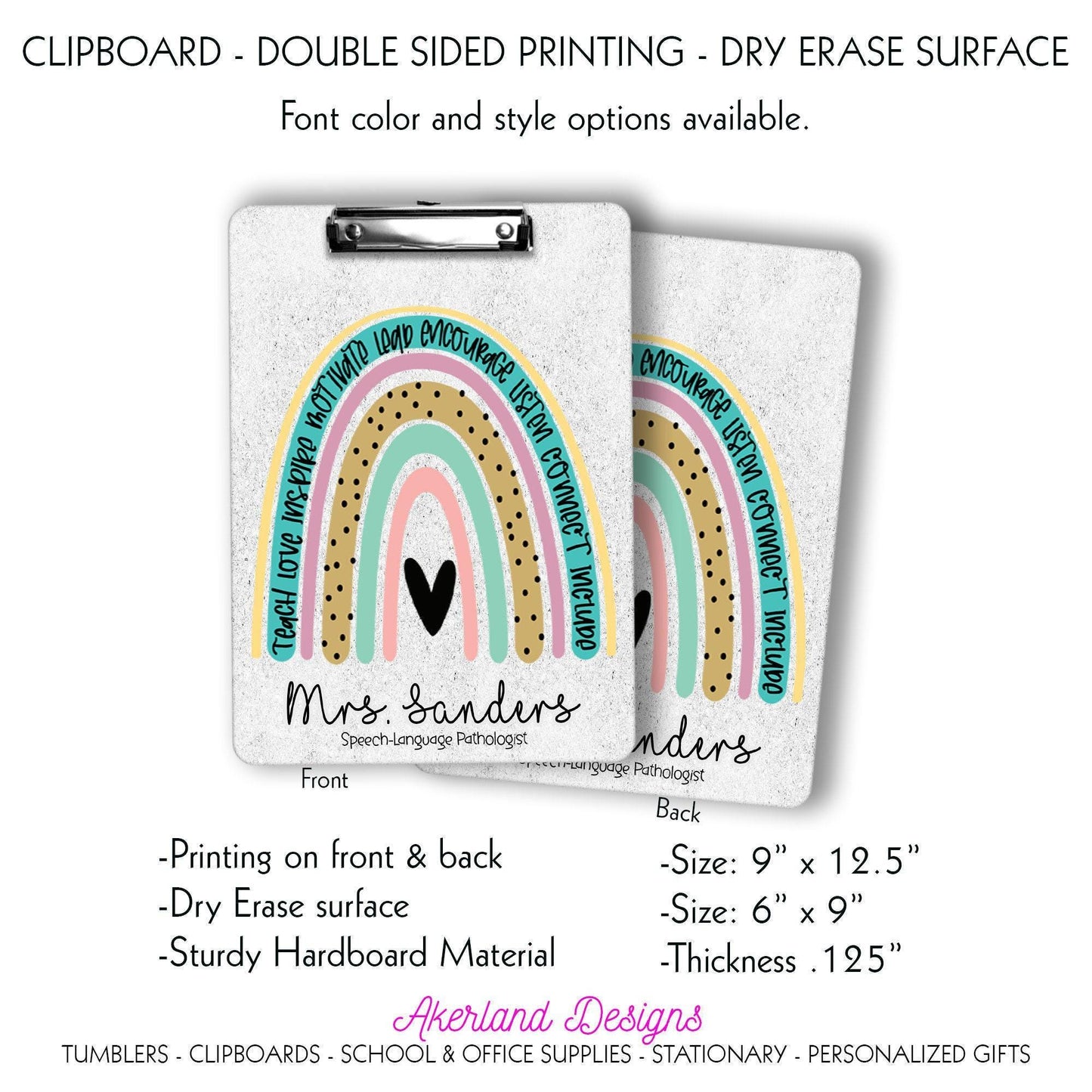 Speech-Language Pathologist Clipboard with Personalization Front and Back - Double Sided