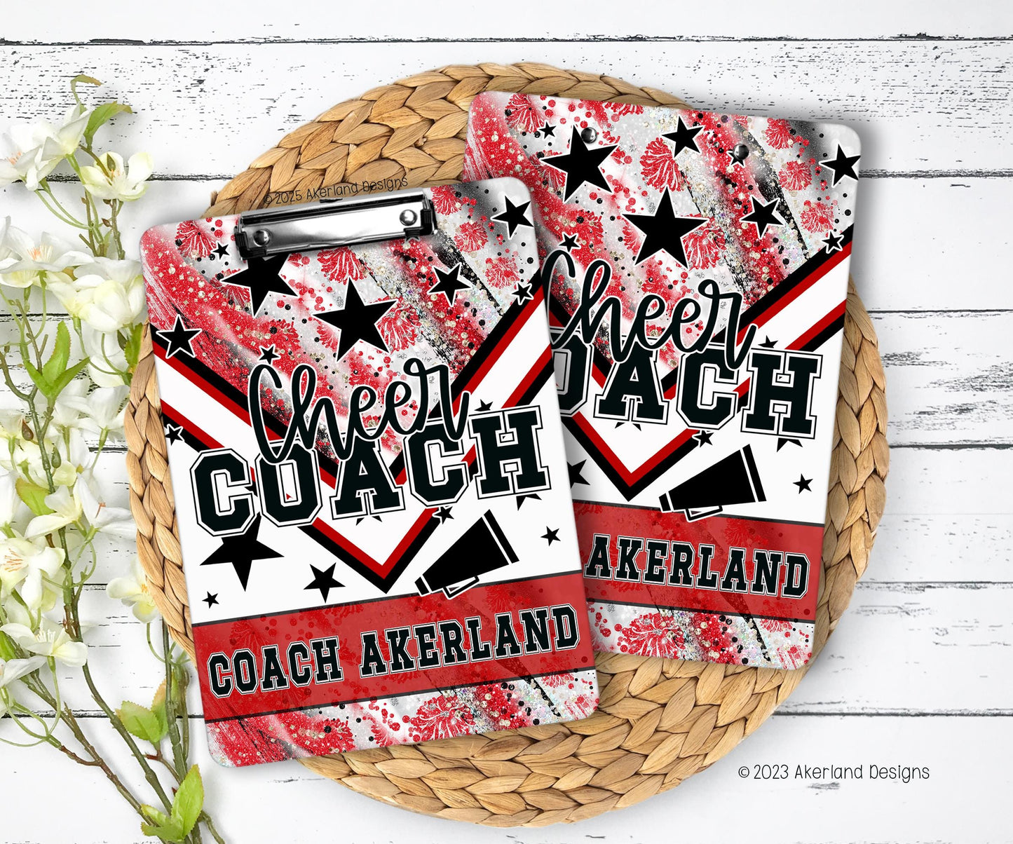 Red Cheer Clipboard with Personalization Front and Back Gift for Coach Cheerleader Design on BOTH sides of the clipboard 9x12.5 inches