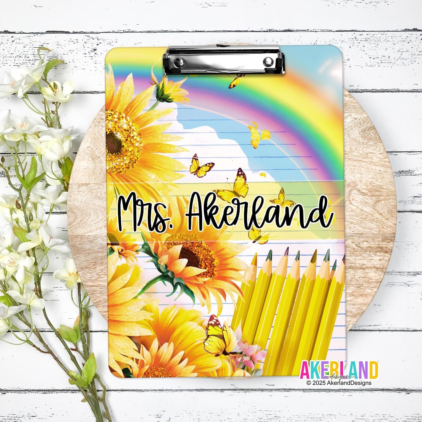 Teacher Clipboard with Personalization on both sides FRONT AND BACK Teacher Appreciation Gift - Back to school gift Sunflowers and Rainbow