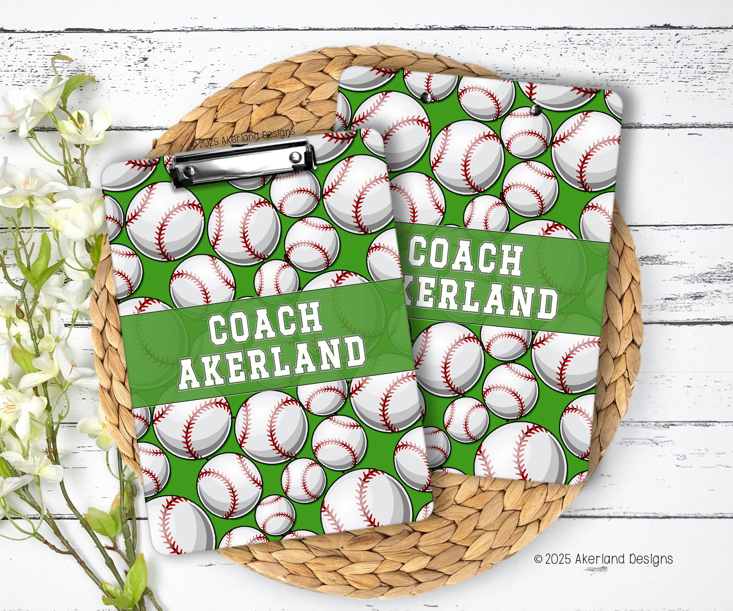 Green Baseball Clipboard - Clipboard is double sided and is personalized with a name, phrase, school logo or mascot! Hand Made in the USA!