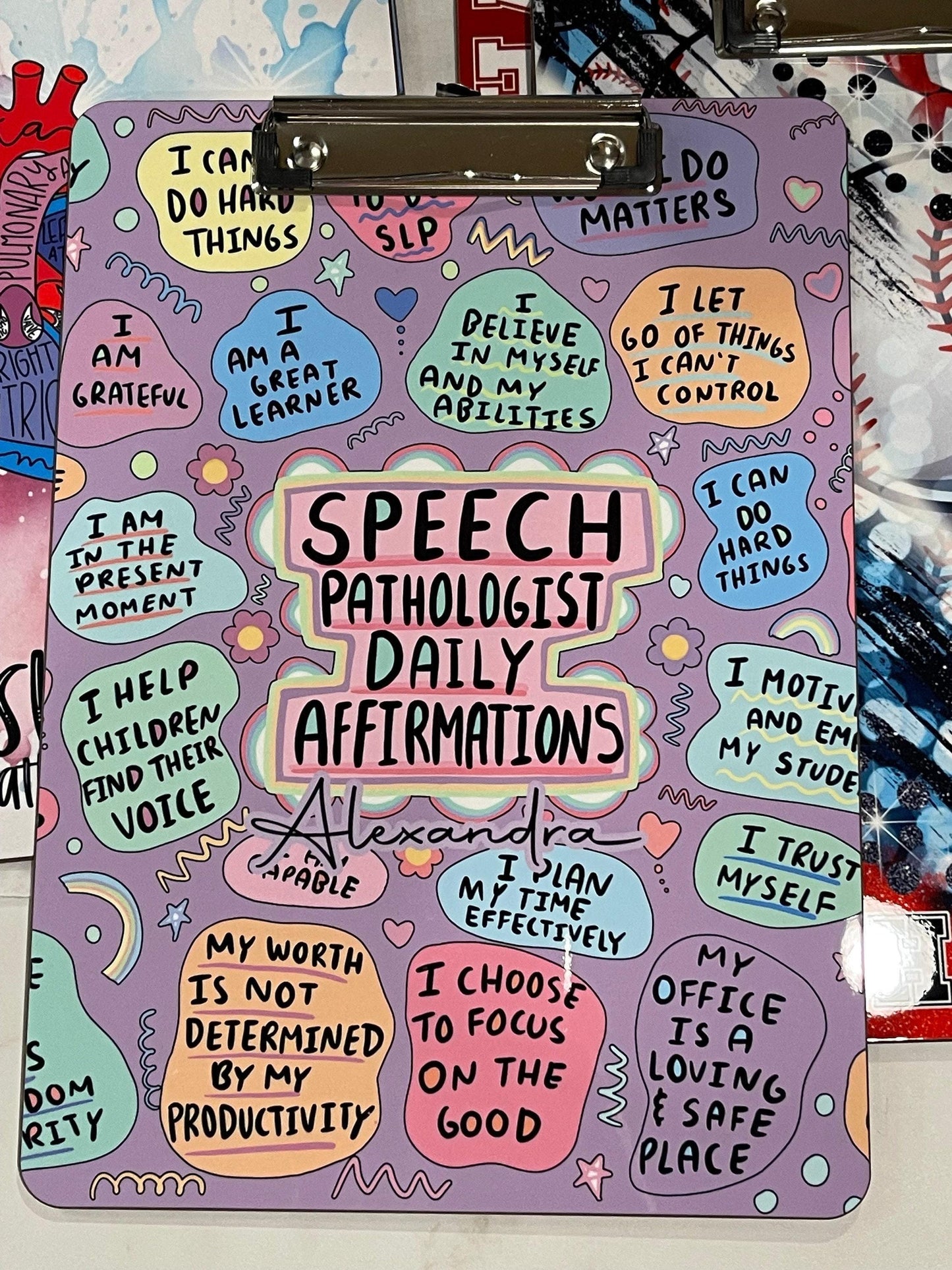 Speech Pathologist Daily Affirmation Clipboard with Personalization Front and Back - Double Sided 9x12.5 inches