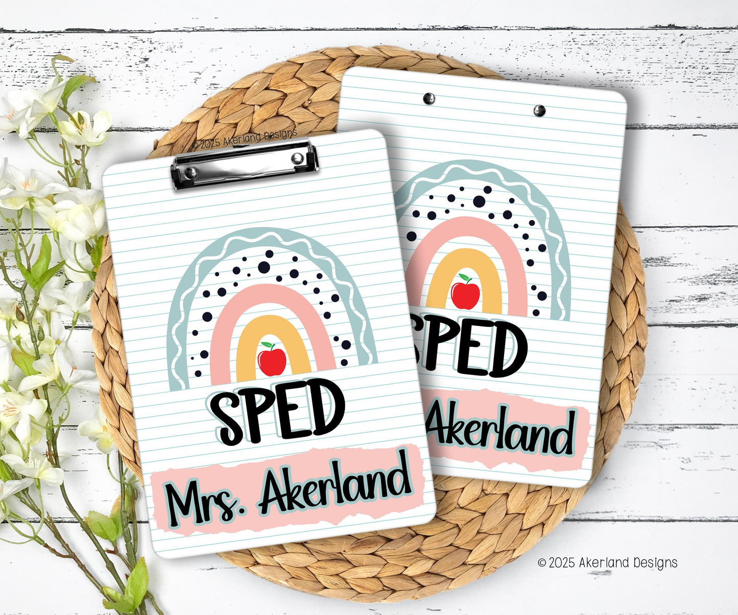 SPED Teacher Clipboard Personalized with a name Double Sided 9x12.5 in High Gloss Surface, Not a sticker