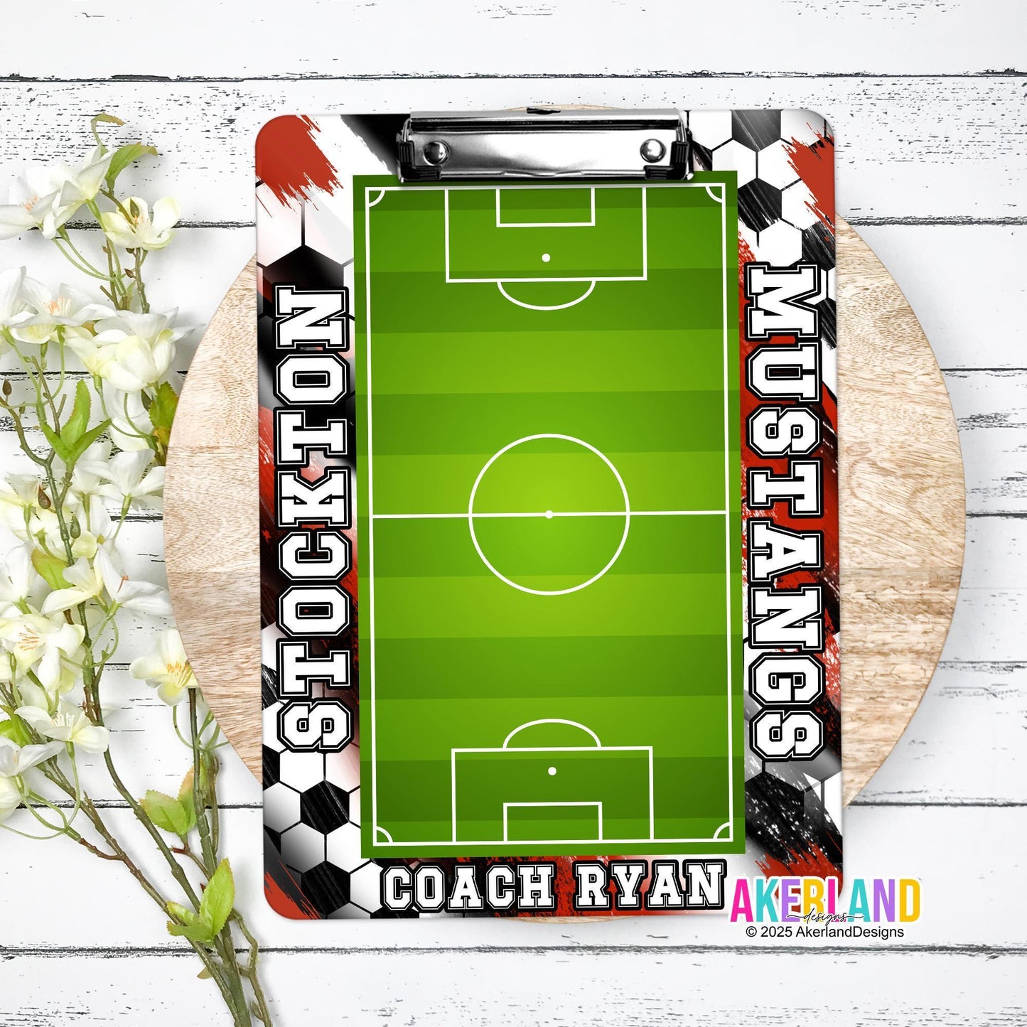 Red Soccer Coach Clipboard with Personalization Front and Back Gift for Soccer Coach - Dry Erase Surface - Double Sided