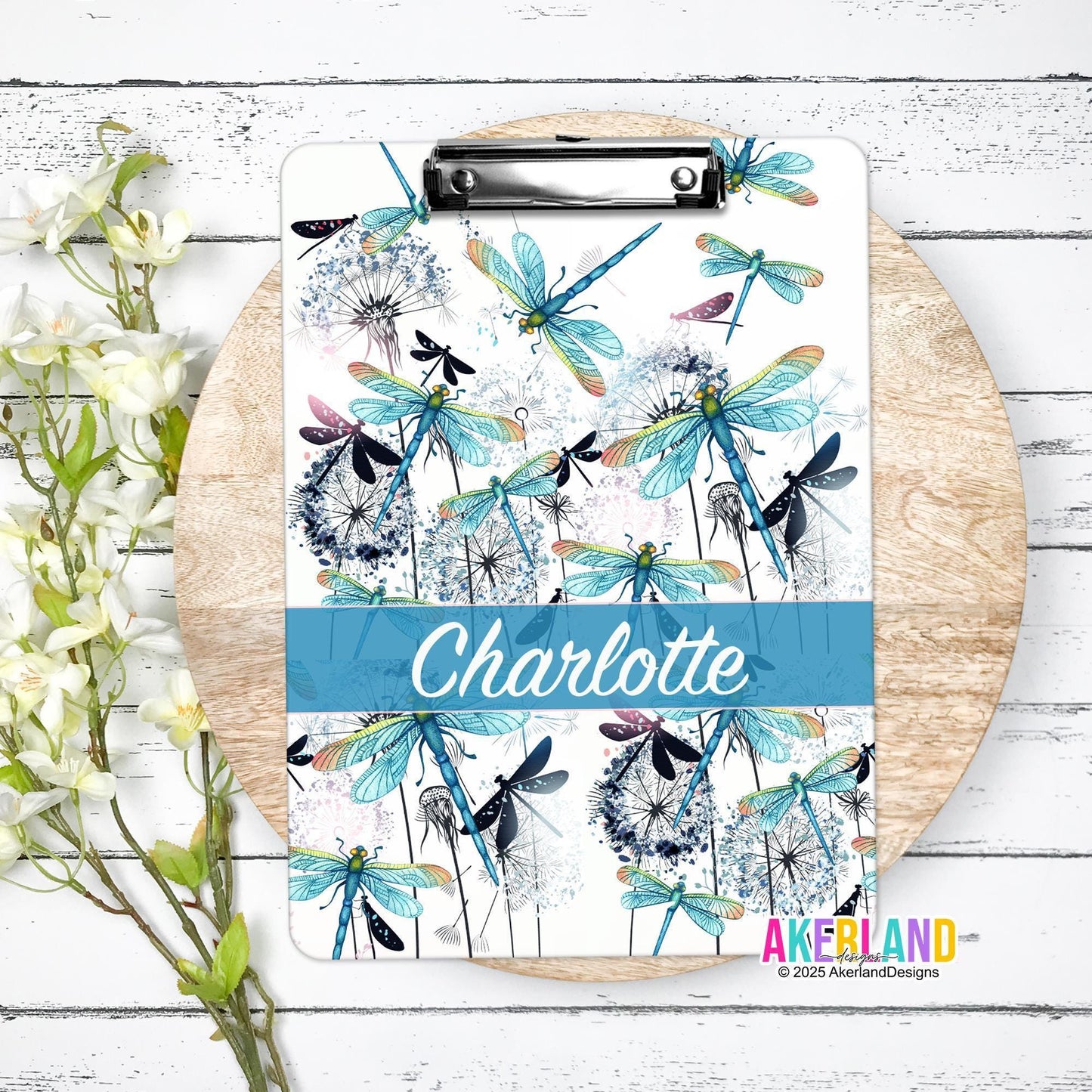 Blue Dragonfly Clipboard double sided with name