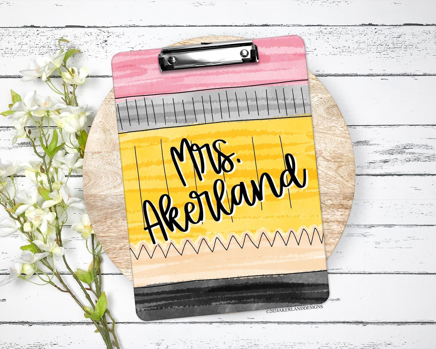 Personalized Pencil Theme Teacher Clipboard with Personalization on both FRONT AND BACK. Perfect gift for your favorite teachers!