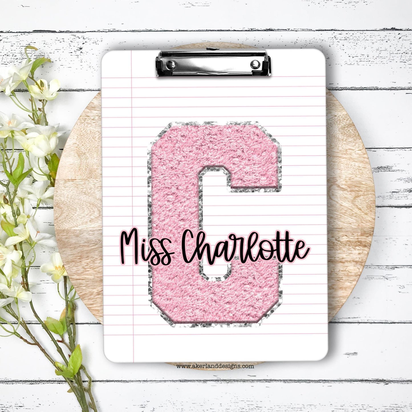 Personalized Pink Chenille Monogram Double Sided Clipboard, Teacher Clipboard, Student Clipboard, Sorority Clipboard
