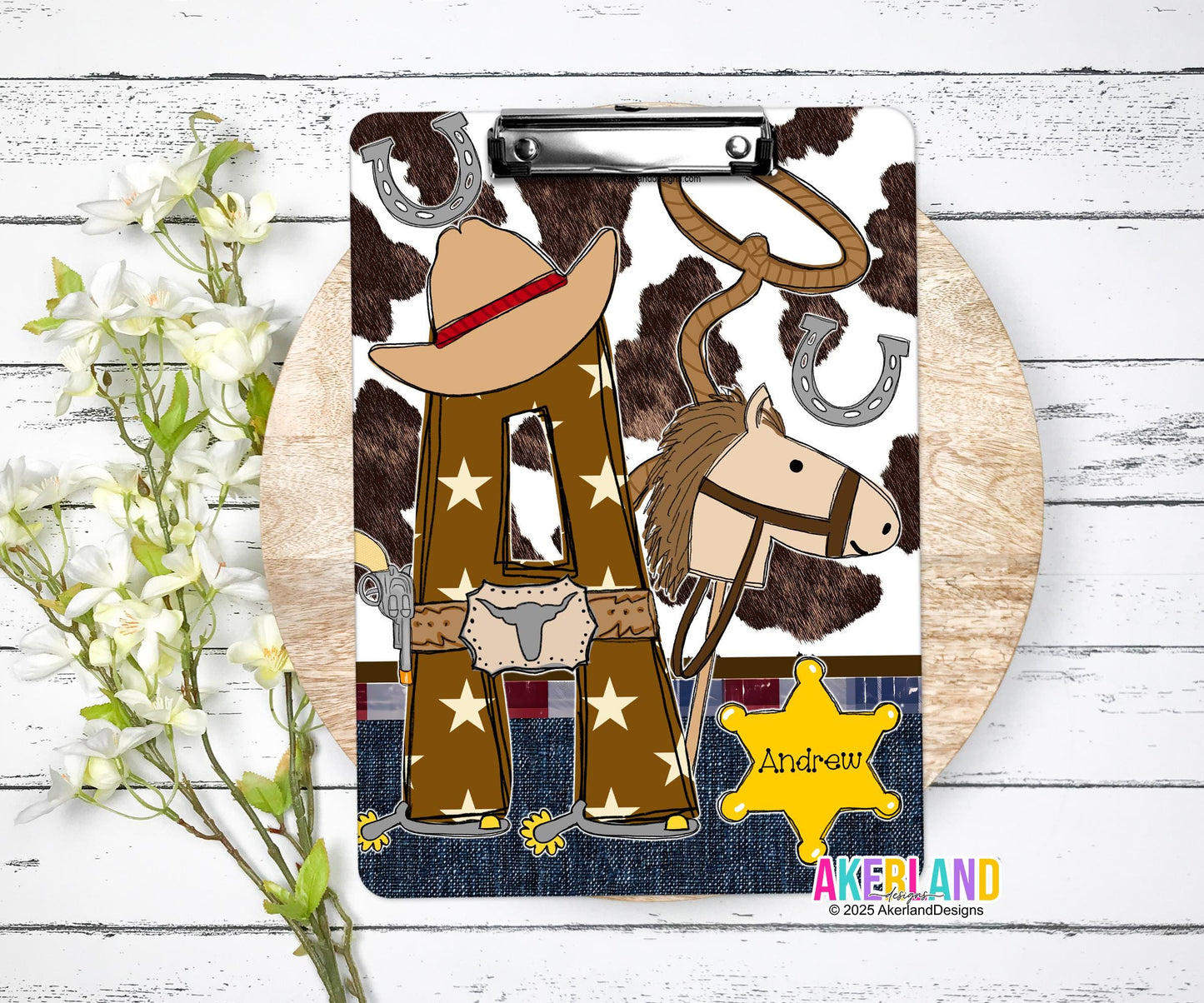 Custom Cowboy Clipboard with Personalization, 9 x12.5 inch, Design is printed on both sides, Not a sticker