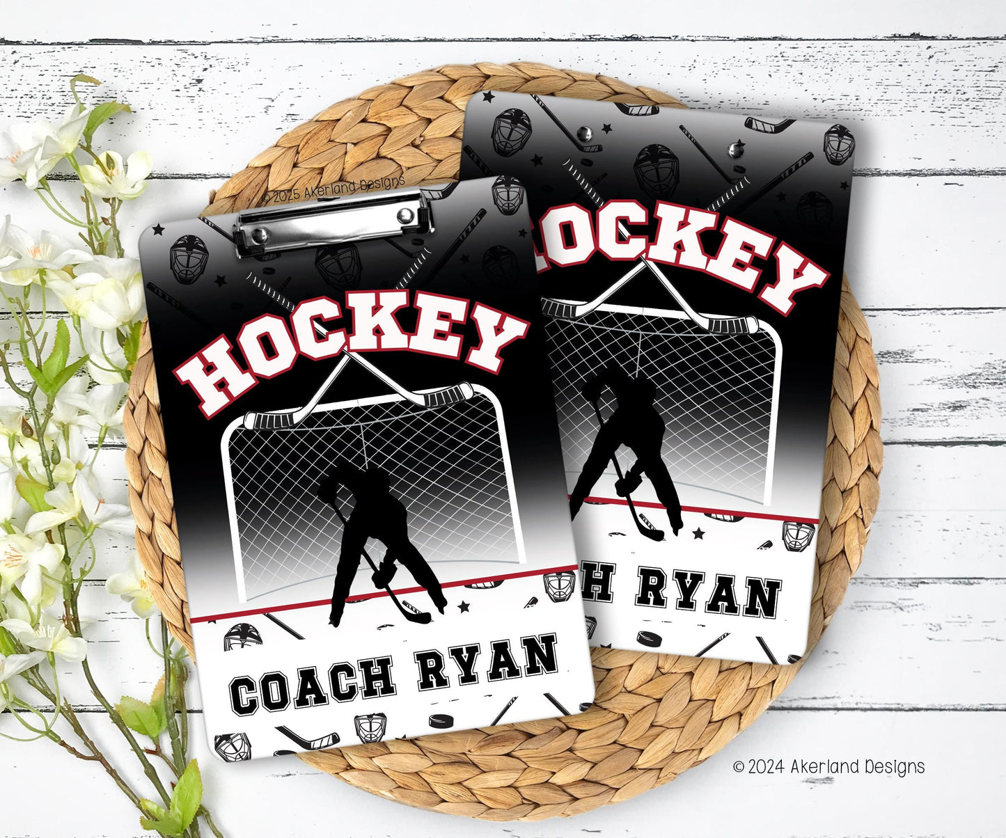 Hockey Clipboard Personalized with a name - Coach Appreciation Gift Dry Erase Surface - Double Sided 9x12.5 Inches