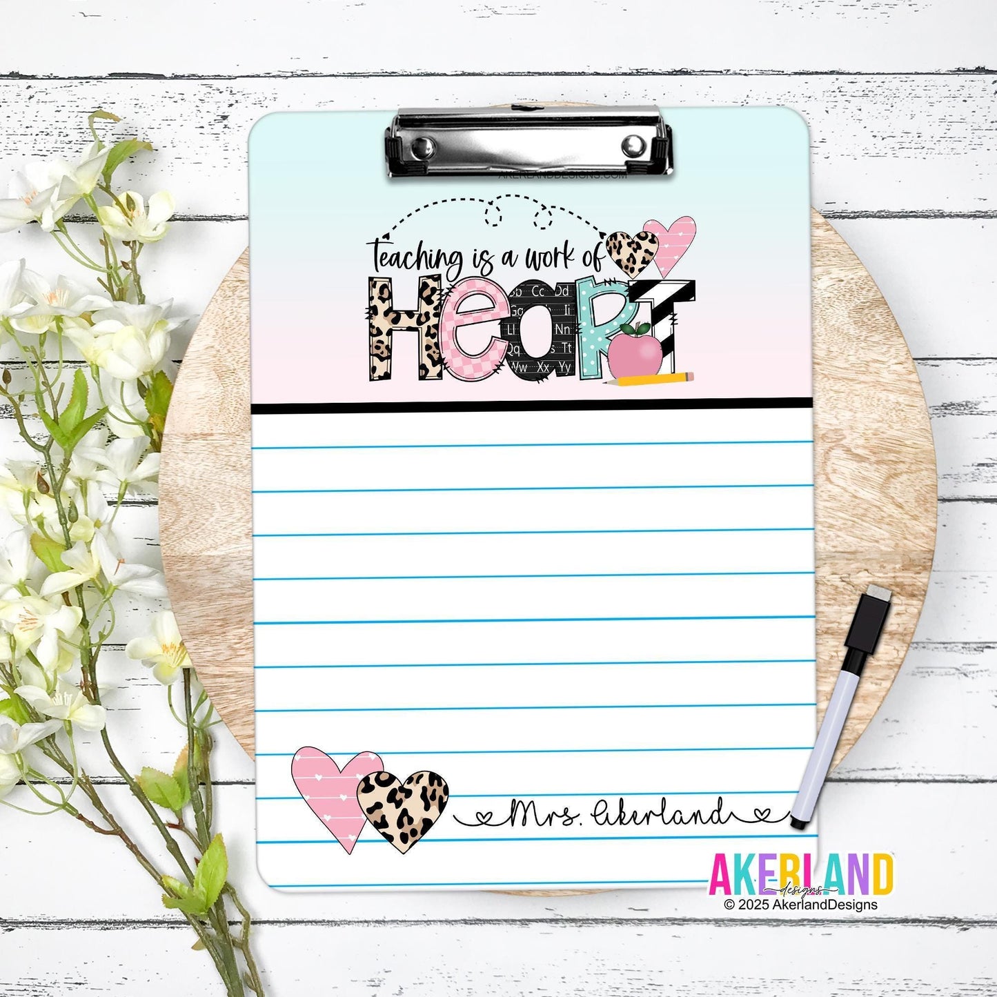 Teacher Double Sided Dry Erase Clipboard, Teacher Appreciation Gift, Mini 6x9in or 9x12.5in, Teacher Clipboard, Student Clipboard