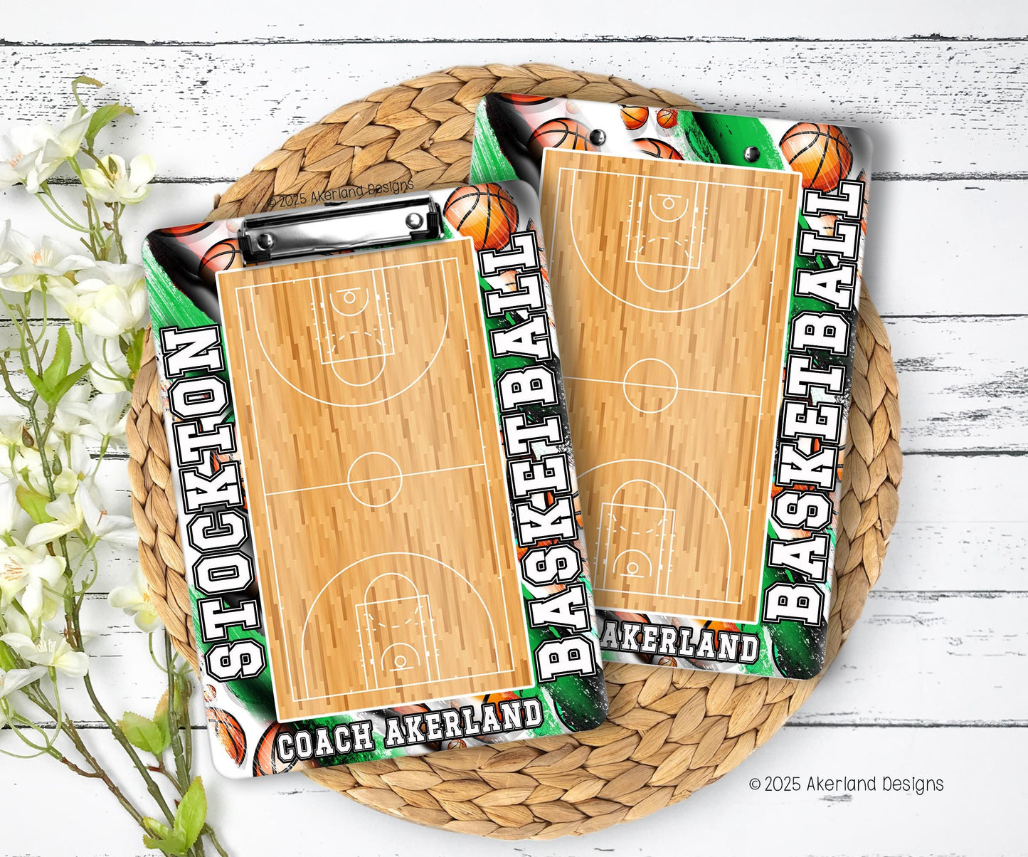 Green Basketball Coach Clipboard - Personalize with a name - Coach Appreciation Gift Dry Erase Surface - Double Sided 9x12.5 inches