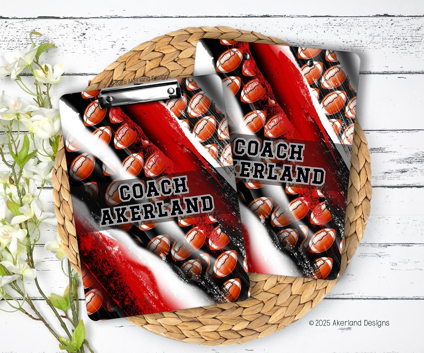 Football Coach Clipboard with Personalization Red and Black Great Gift for Coach Design is printed on both sides