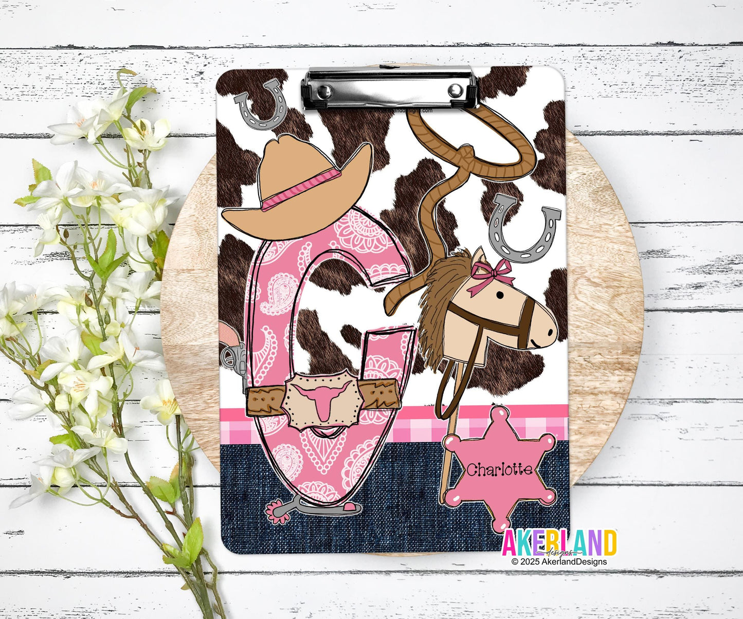 Custom Cowgirl Clipboard with Personalization, 9 x12.5 inch, Design is printed on both sides, Not a sticker