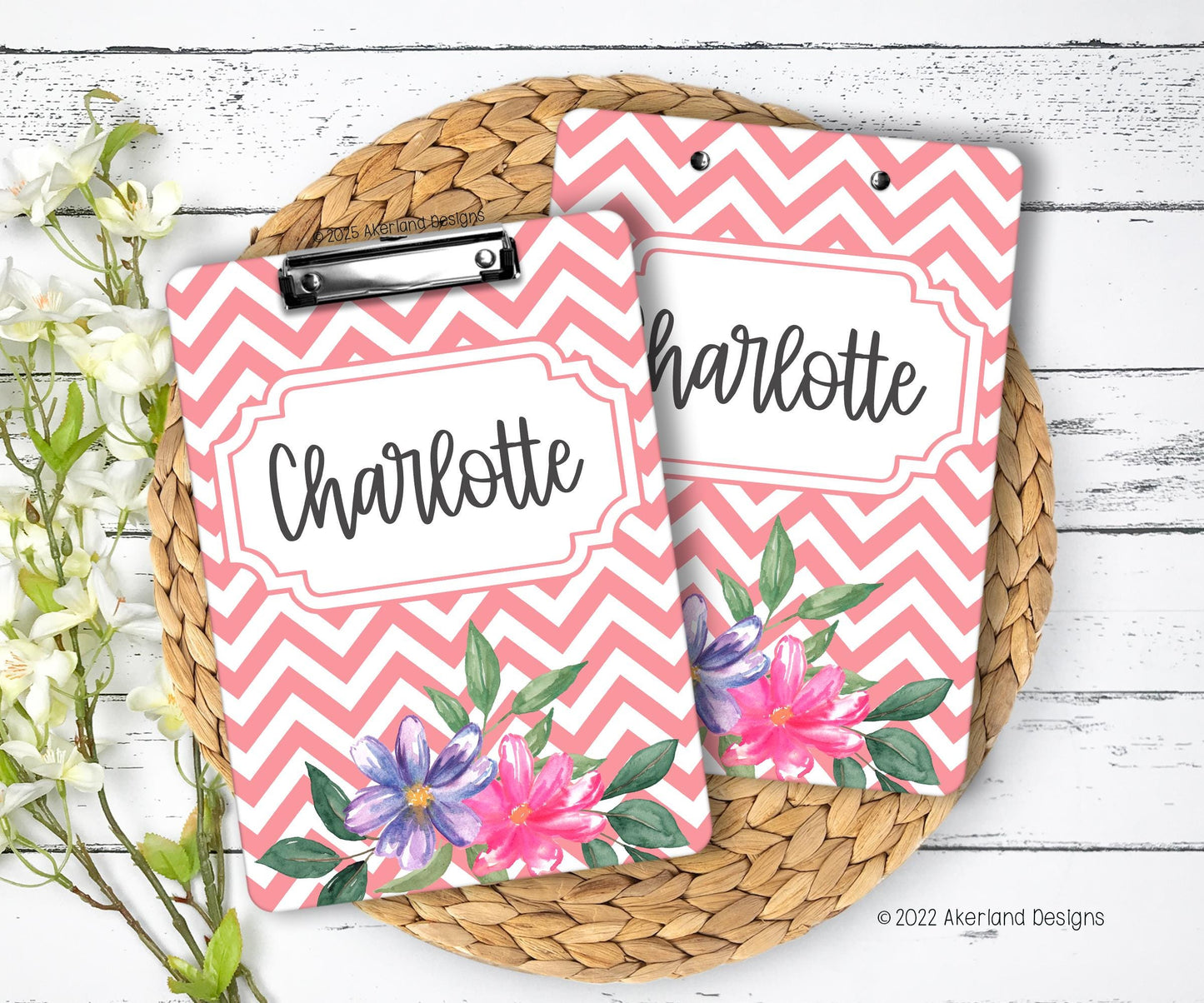 Pink Flower Clipboard with Personalization Double Sided 9x12.5 inches