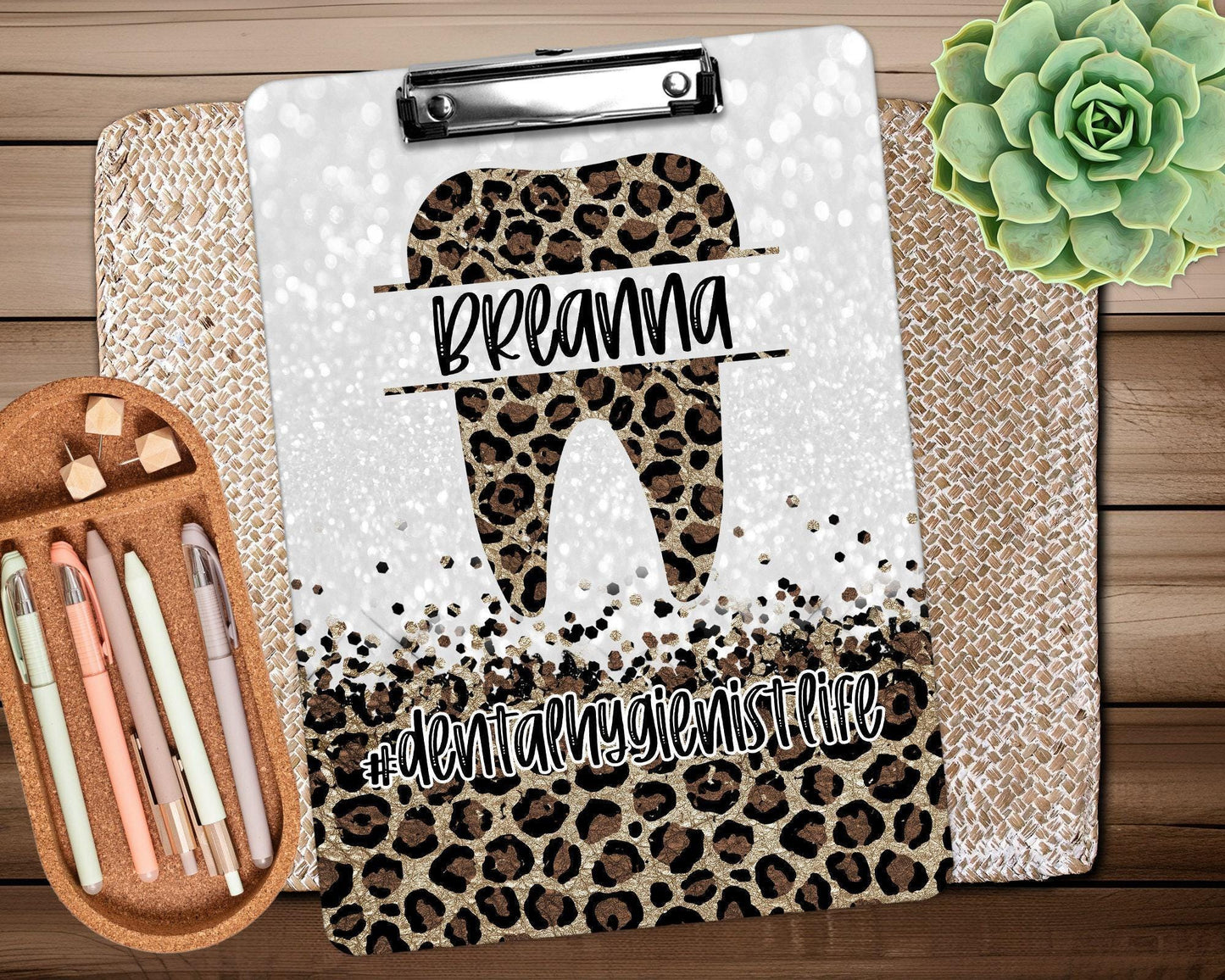 Leopard #dentalhygienistlife Clipboard with Personalization Front and Back | Choose your #Hashtag | Gift for Hygienists - Double Sided