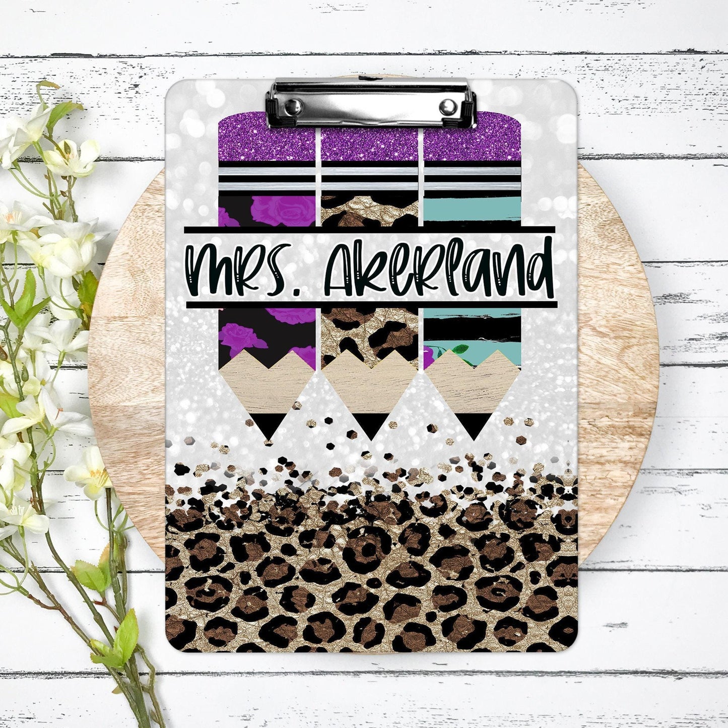 Purple Leopard Teacher #teacherlife Clipboard with Personalization Front and Back Gift for Teachers - Double Sided
