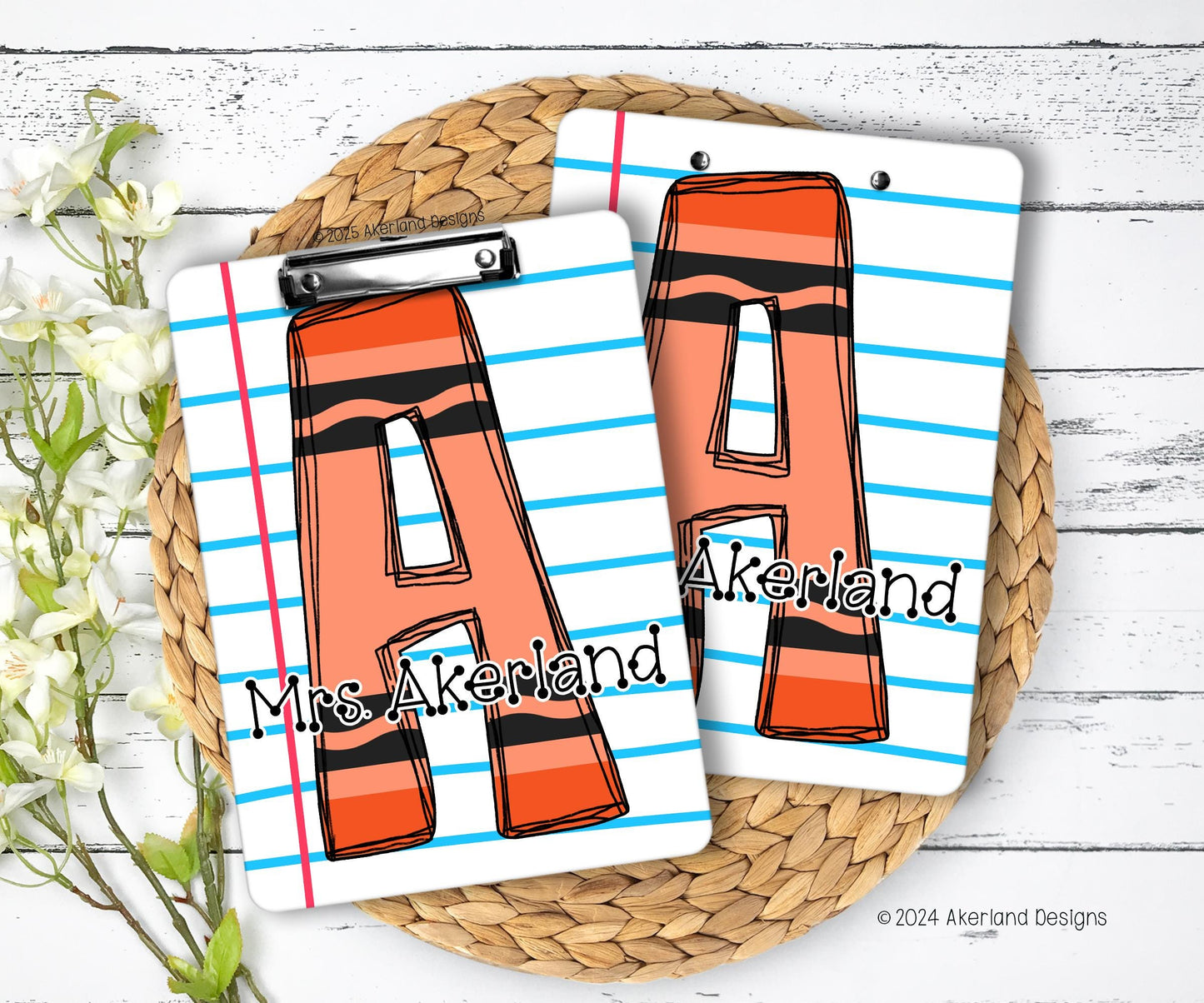 Orange Crayon Teacher Clipboard with design printed on FRONT AND BACK 9x12.5 inch, Teacher Appreciation Gift