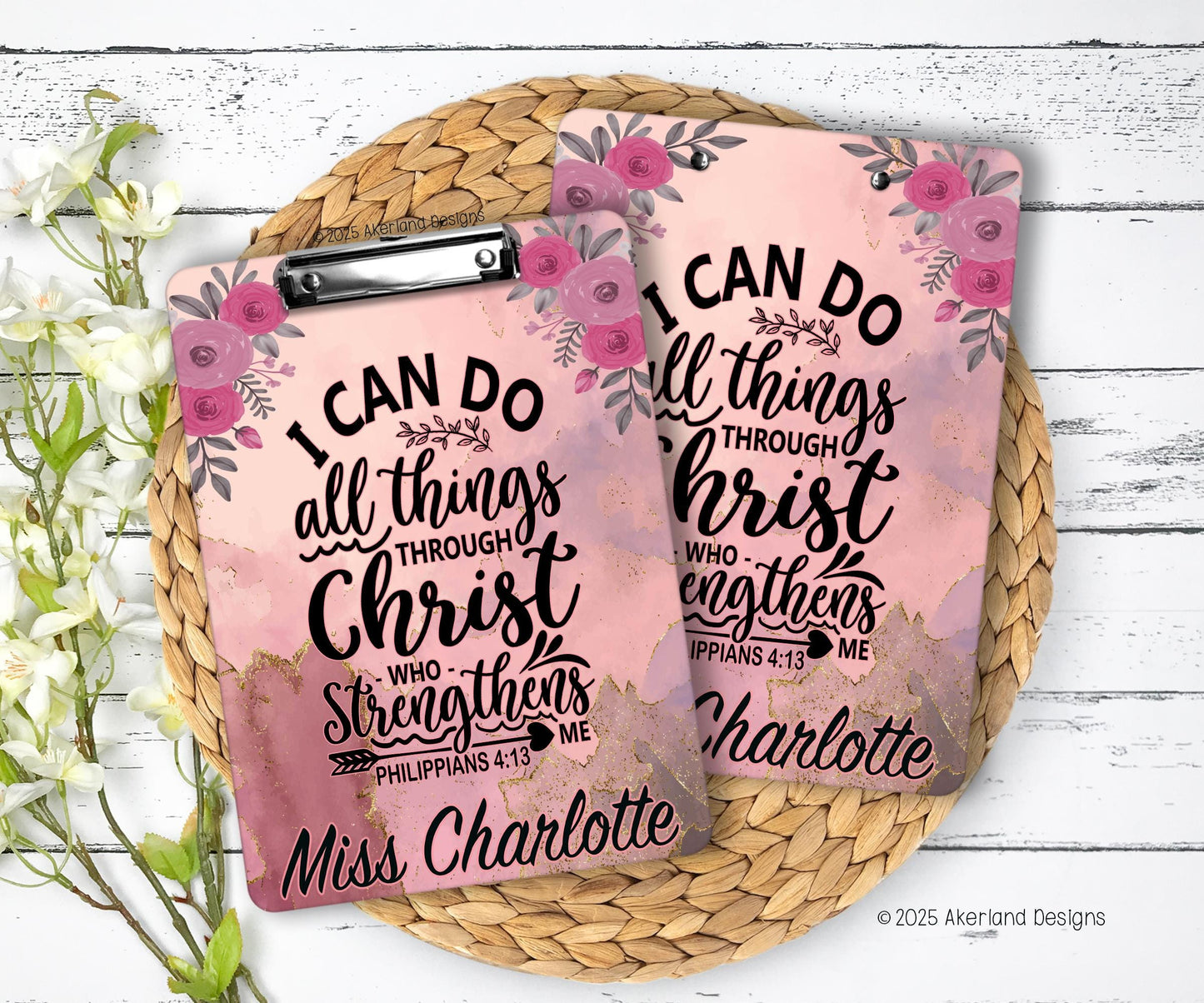 Philippians 4:13 Clipboard with Personalization Double Sided 9x12.5 inches