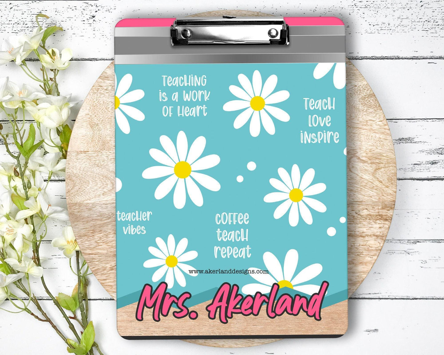 Personalized Teacher Clipboard with Personalization on both sides FRONT AND BACK Teacher Appreciation Gift - Flower Pencil Theme