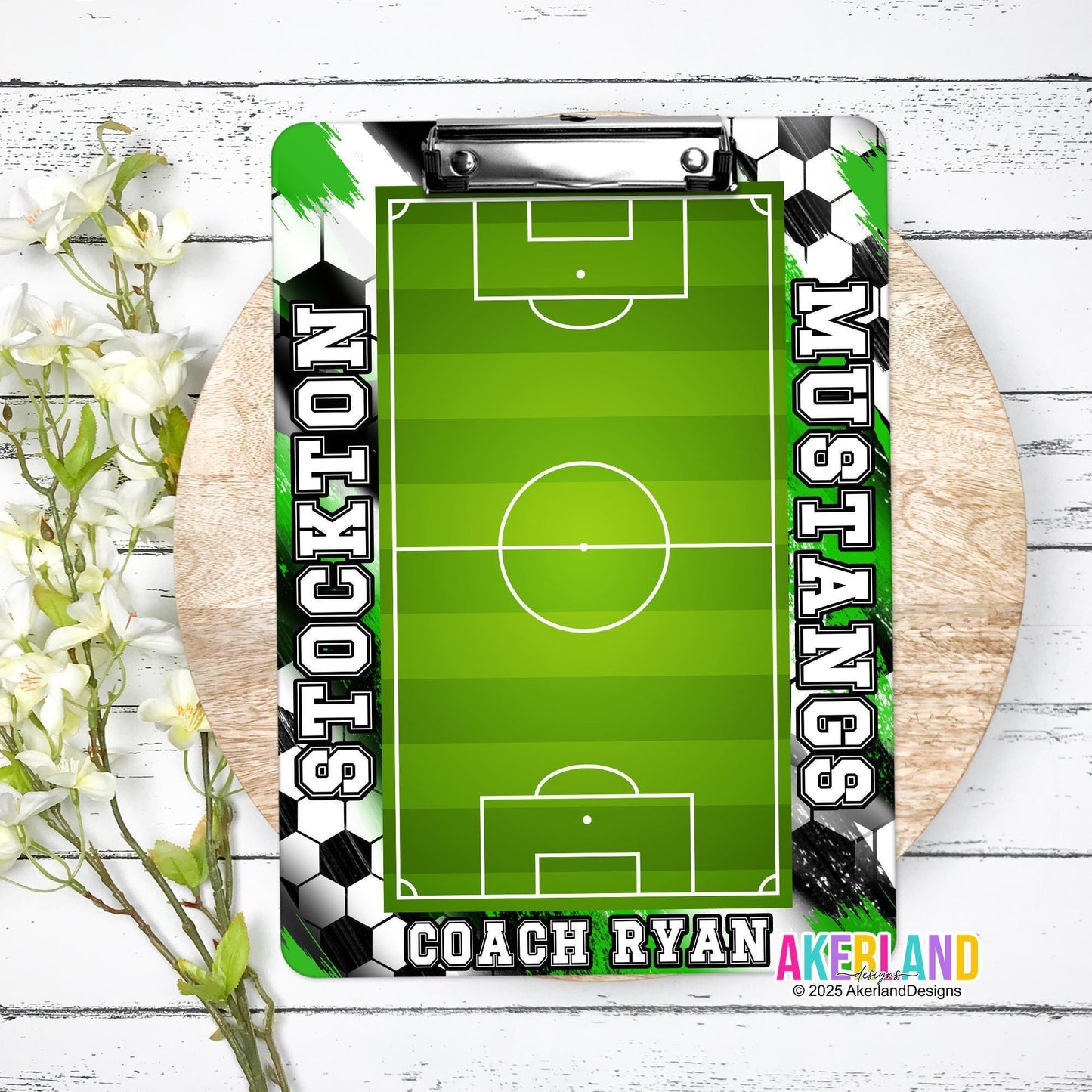 Green Soccer Clipboard - Gift for Soccer Coach - Dry Erase Surface - Double Sided