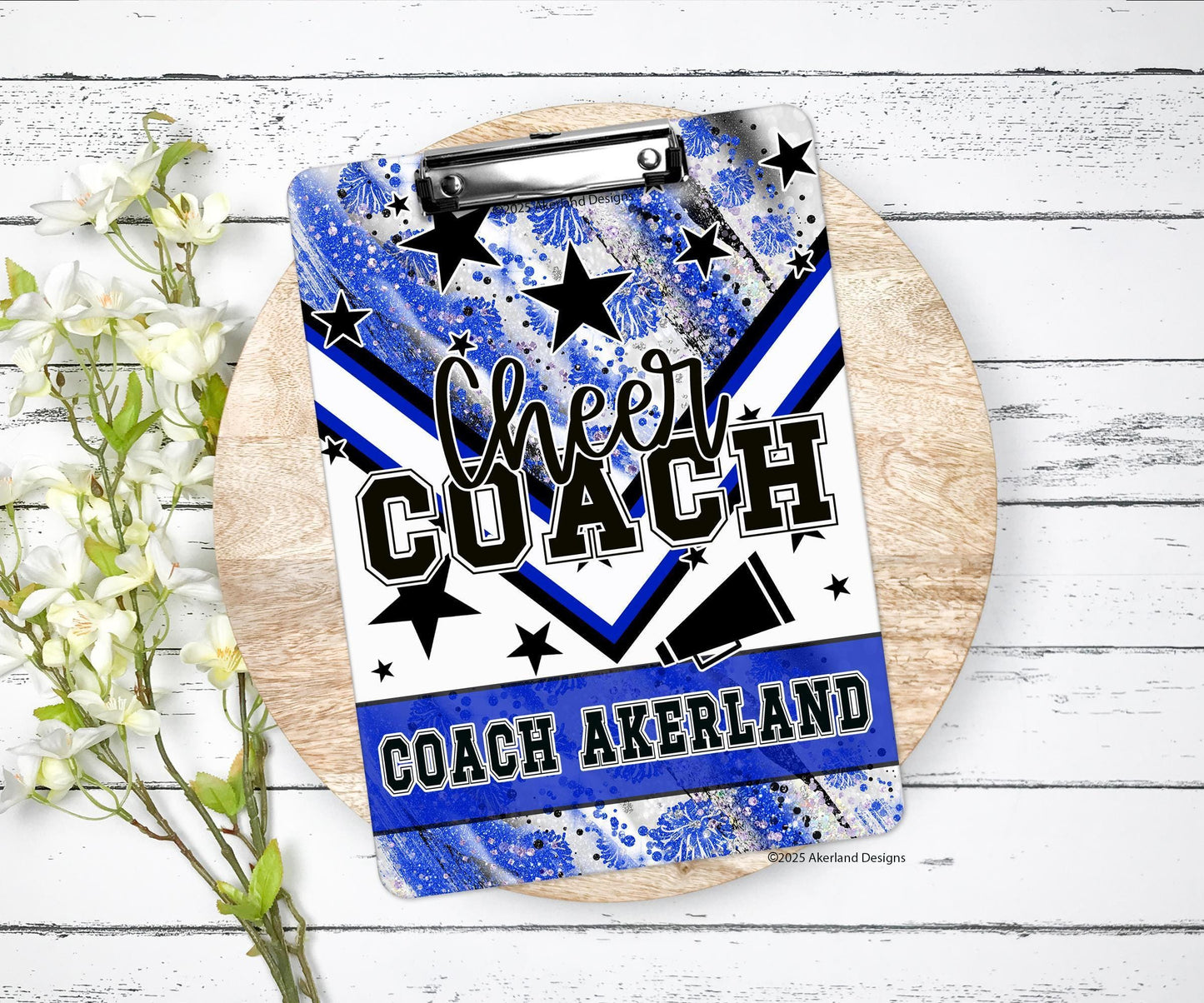 Blue Cheer Clipboard with Personalization Front and Back Gift for Coach Cheerleader Design is printed on BOTH sides of the clipboard