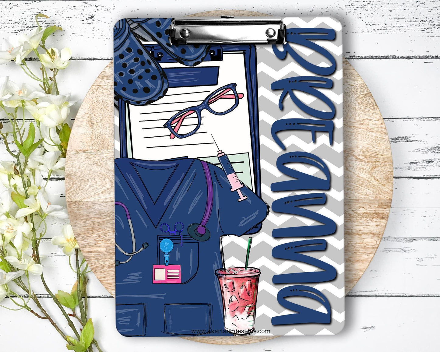 Blue Scrubs Nurse Clipboard with name front and back - Nurse Gift - Nurse Graduate Gift - Double Sided