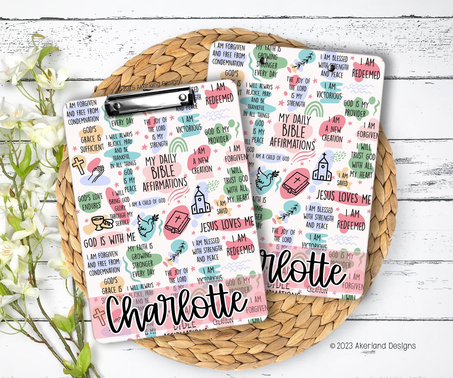 My Daily Bible Affirmations Clipboard with Personalization Design on Front and Back - Double Sided 9x12.5 inches