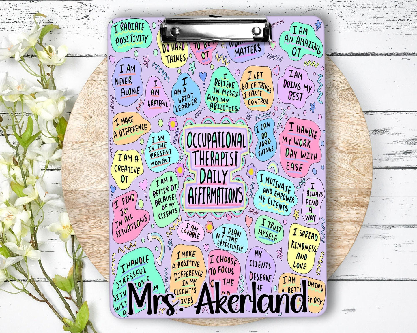 Occupational Therapist Daily Affirmation Clipboard with Personalization Front and Back - Double Sided Purple