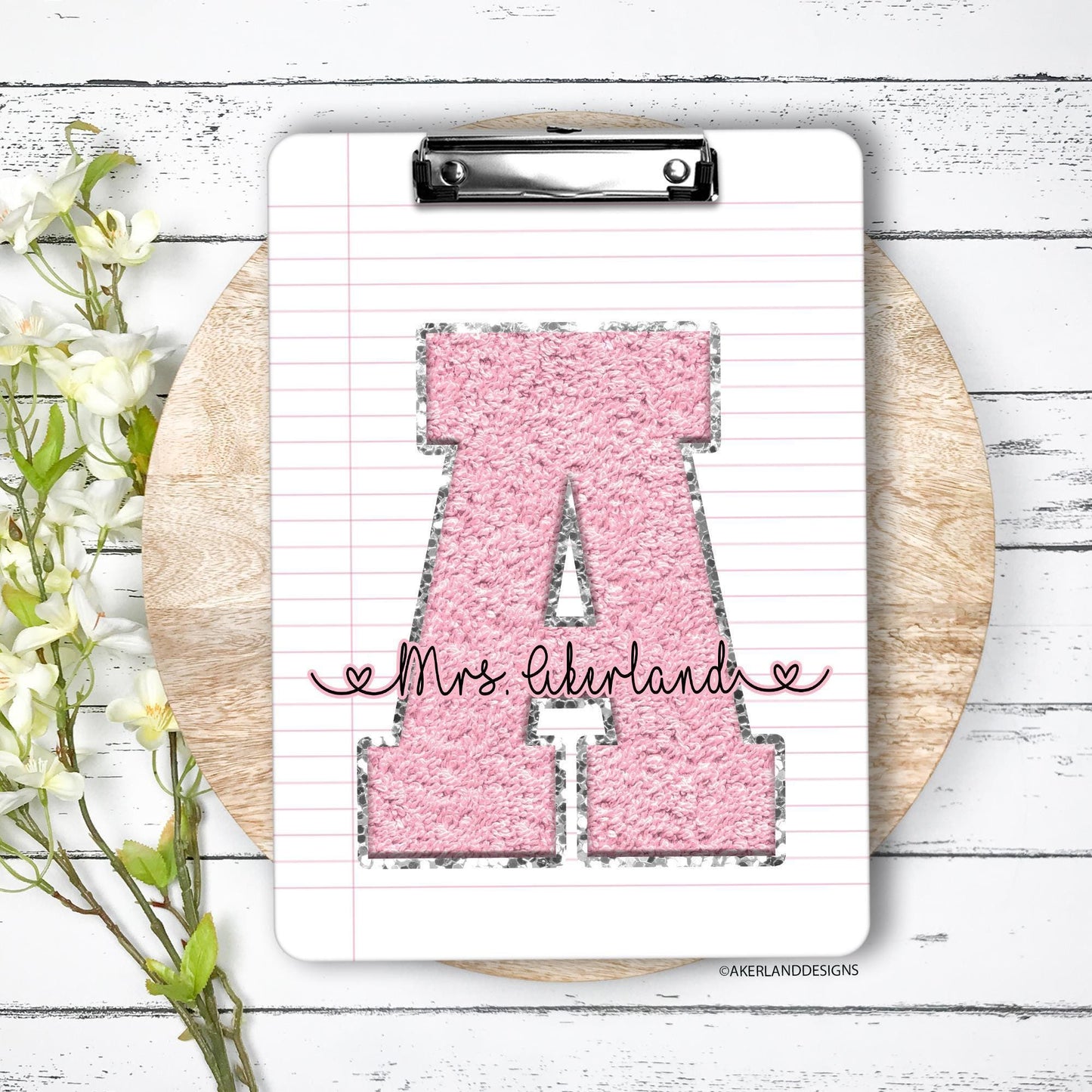 Personalized Pink Chenille Monogram Double Sided Clipboard, Teacher Clipboard, Student Clipboard, Sorority Clipboard