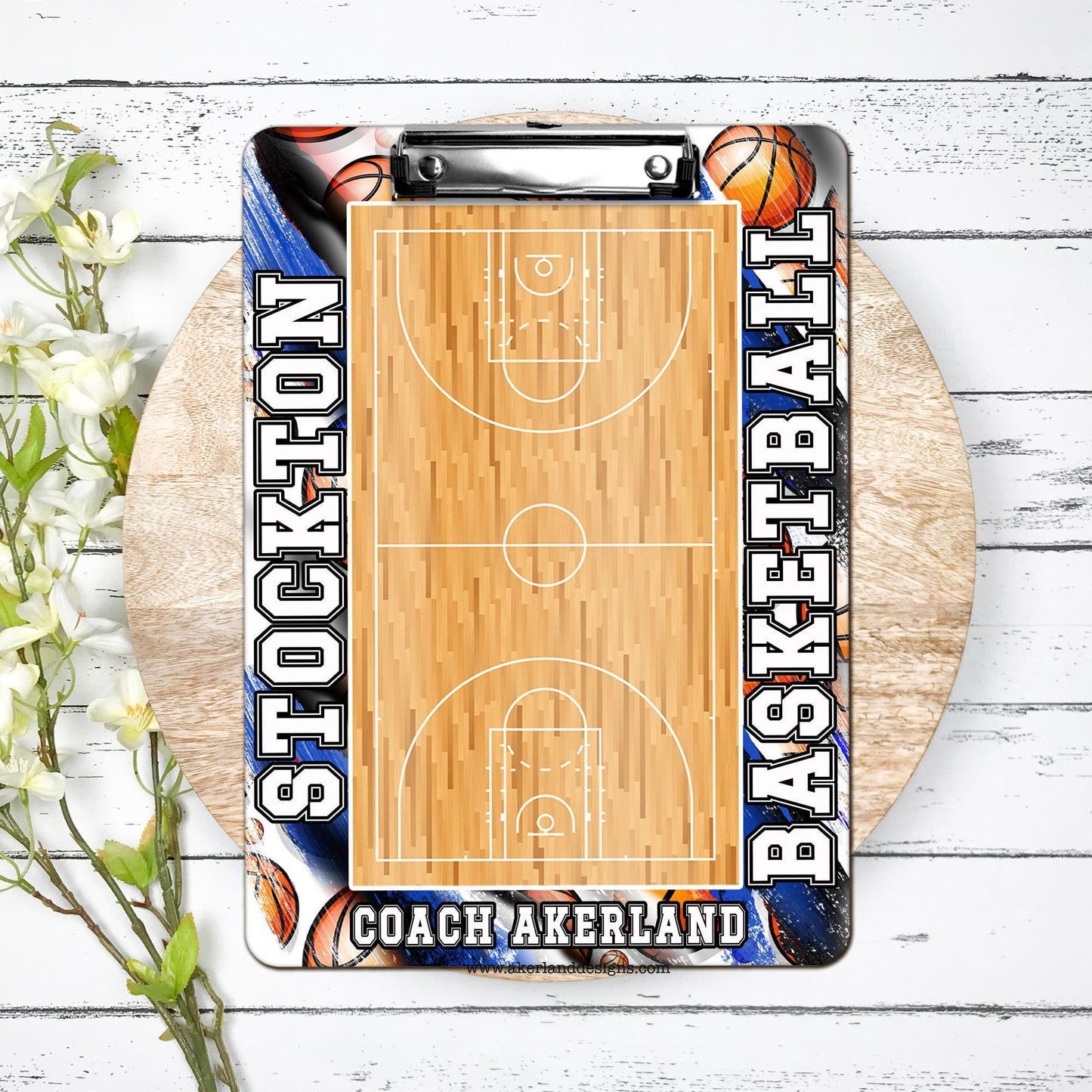 Blue Basketball Coach Clipboard Personalize with a name, School Mascot Coach Appreciation Gift Dry Erase Surface Double Sided 9x12.5 inches