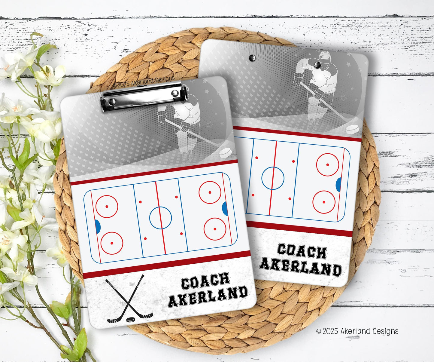 Hockey Clipboard Personalized with a name Coach Appreciation Gift Dry Erase Surface Double Sided 9x12.5 inches