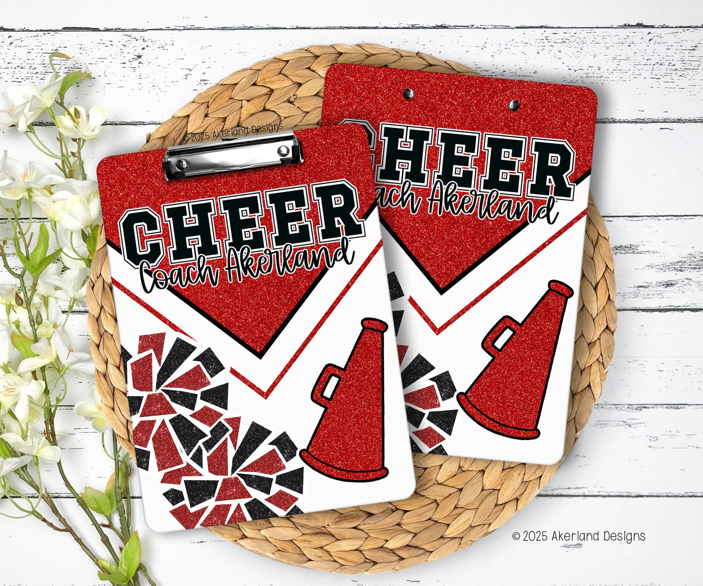 Red Cheer Clipboard with Personalization Front and Back - Gift for Coach - Cheerleader - Double Sided 9x12.5 inches
