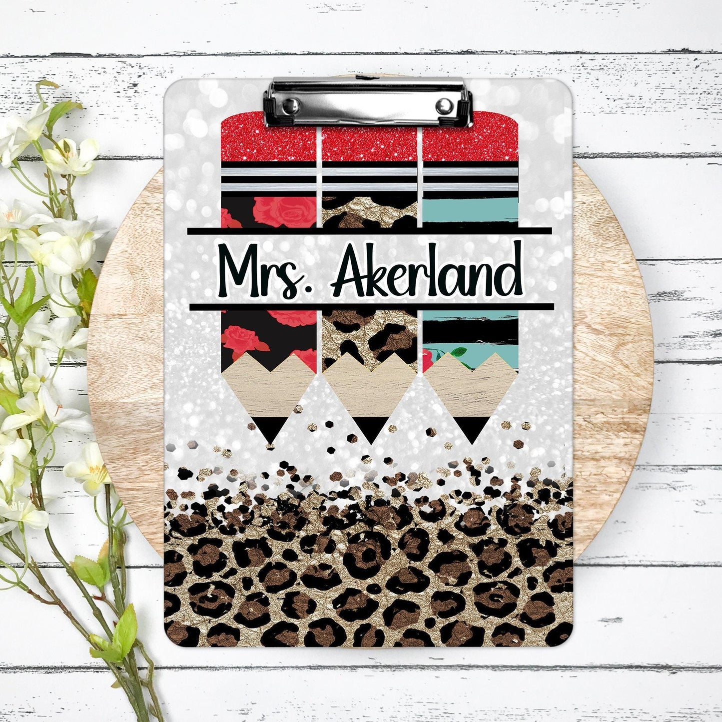 Red Leopard Teacher Clipboard with Personalization Front and Back Gift for Teachers - Double Sided
