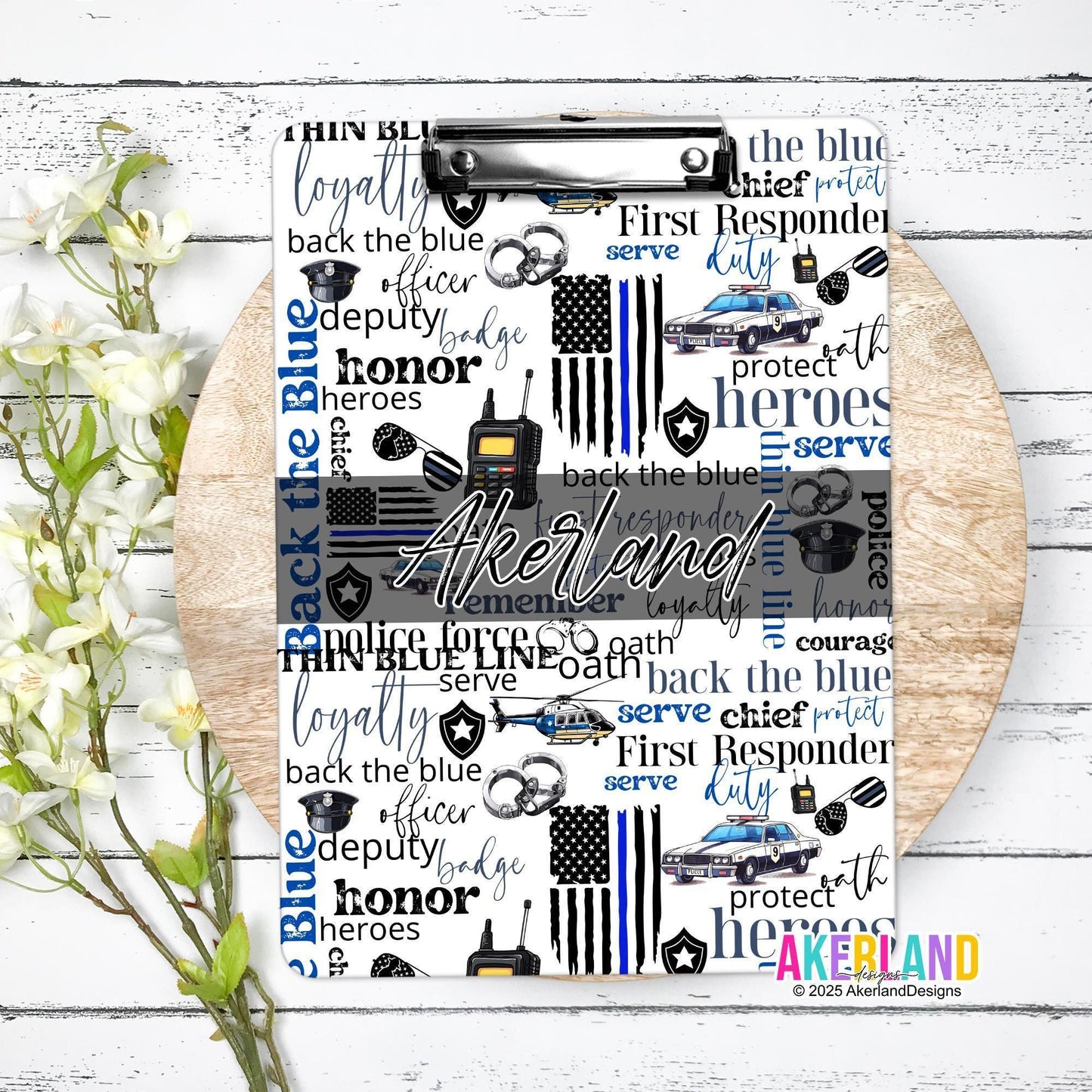 Law Enforcement Clipboard Personalized with a name, Design is printed on both sides, Not a Sticker, Made in the USA