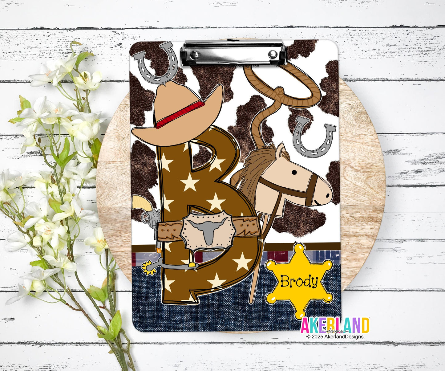 Custom Cowboy Clipboard with Personalization, 9 x12.5 inch, Design is printed on both sides, Not a sticker
